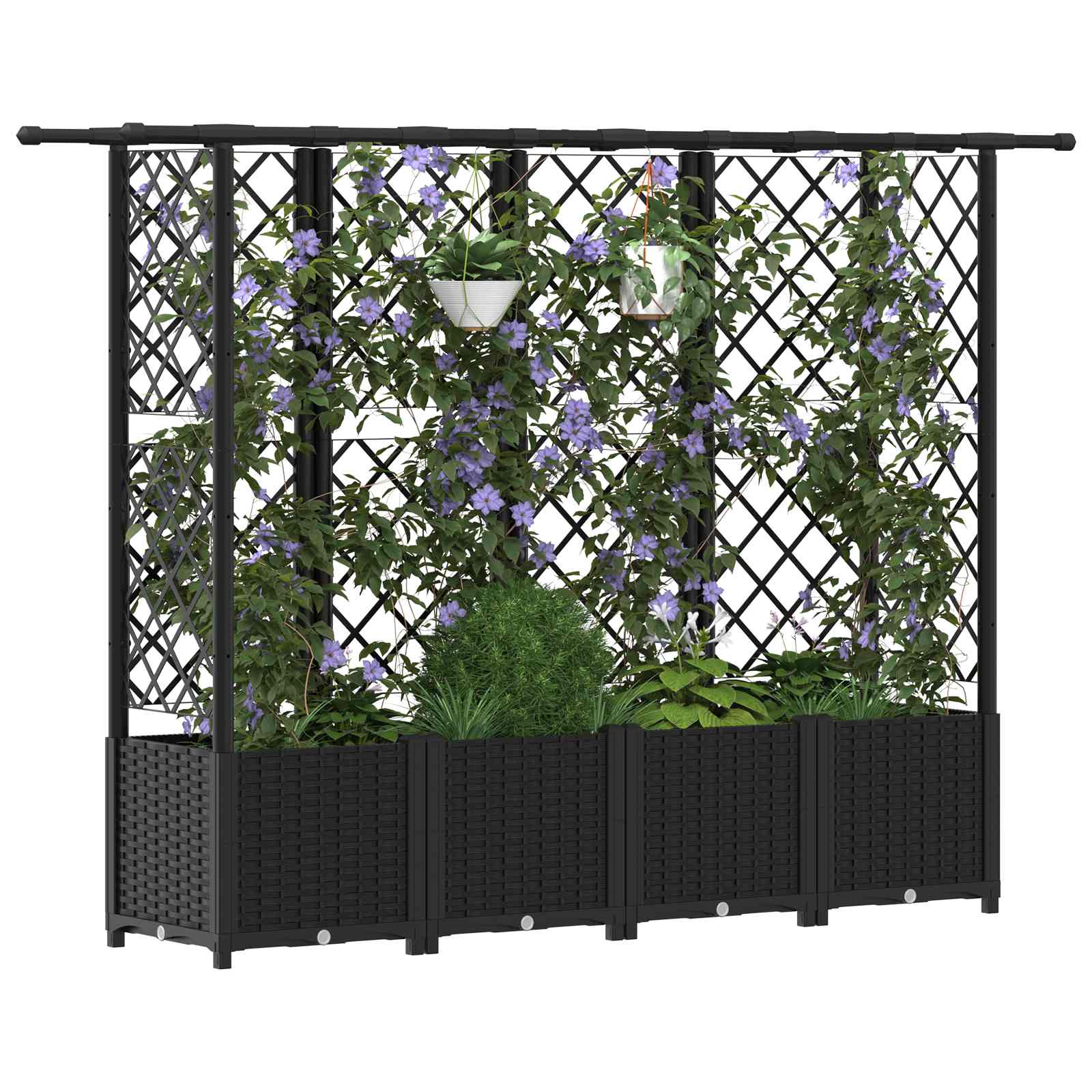 Letto Rialzato con Griglia e Tetto Nero 202 x 40 x 136 cm PP