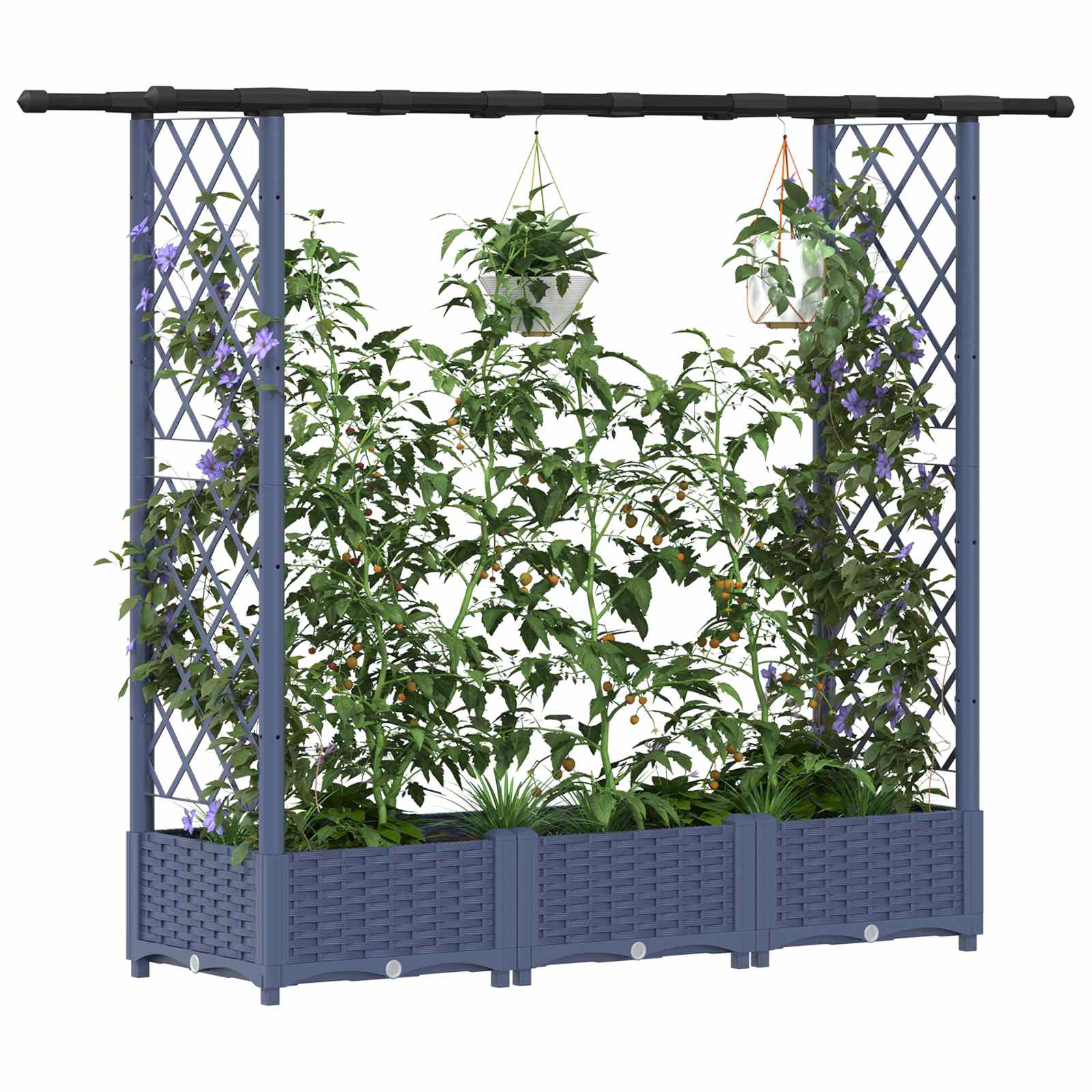 Letto Rialzato con Griglia e Tetto Grigio 164 x 40 x 121 cm PP