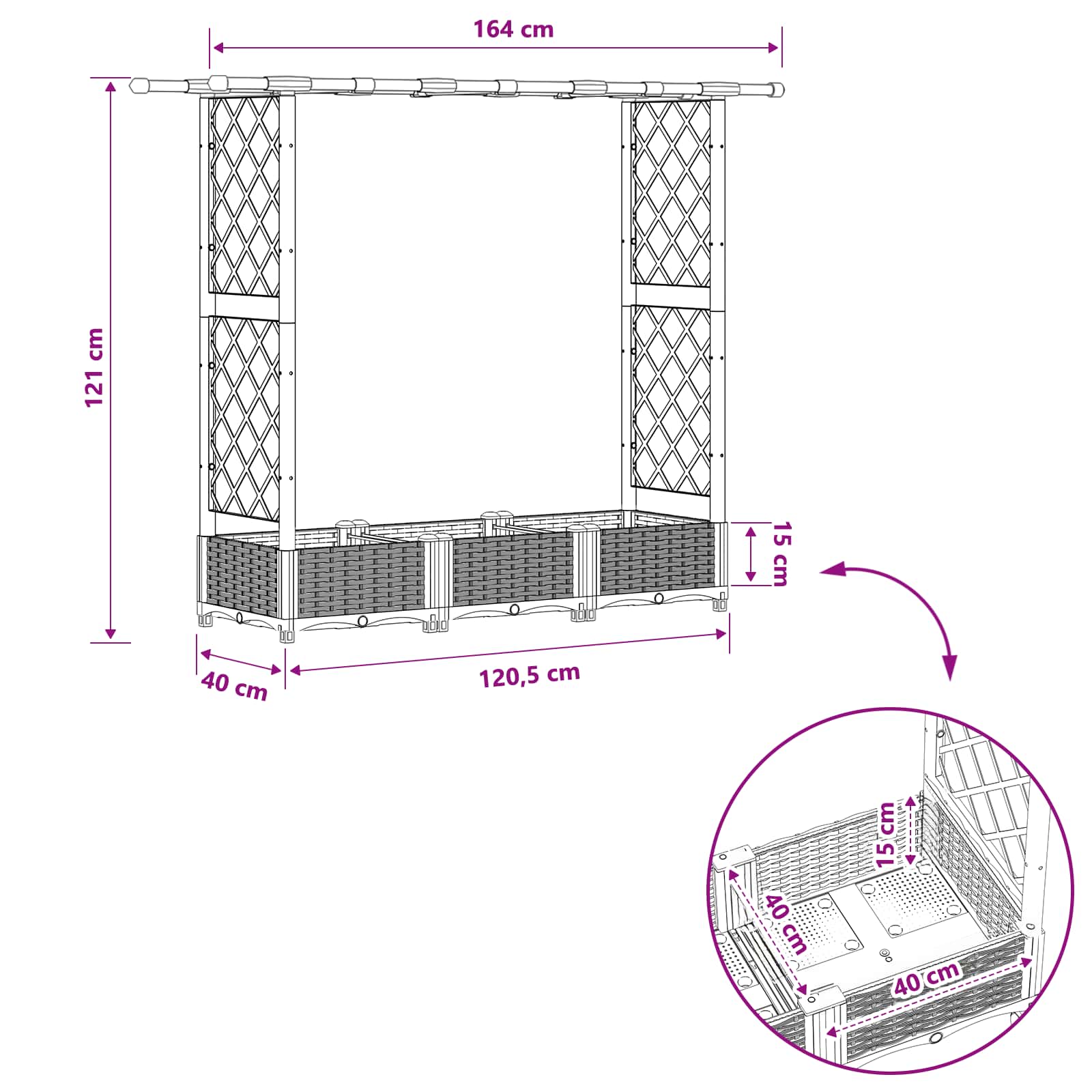 Letto Rialzato con Griglia e Tetto Grigio 164 x 40 x 121 cm PP