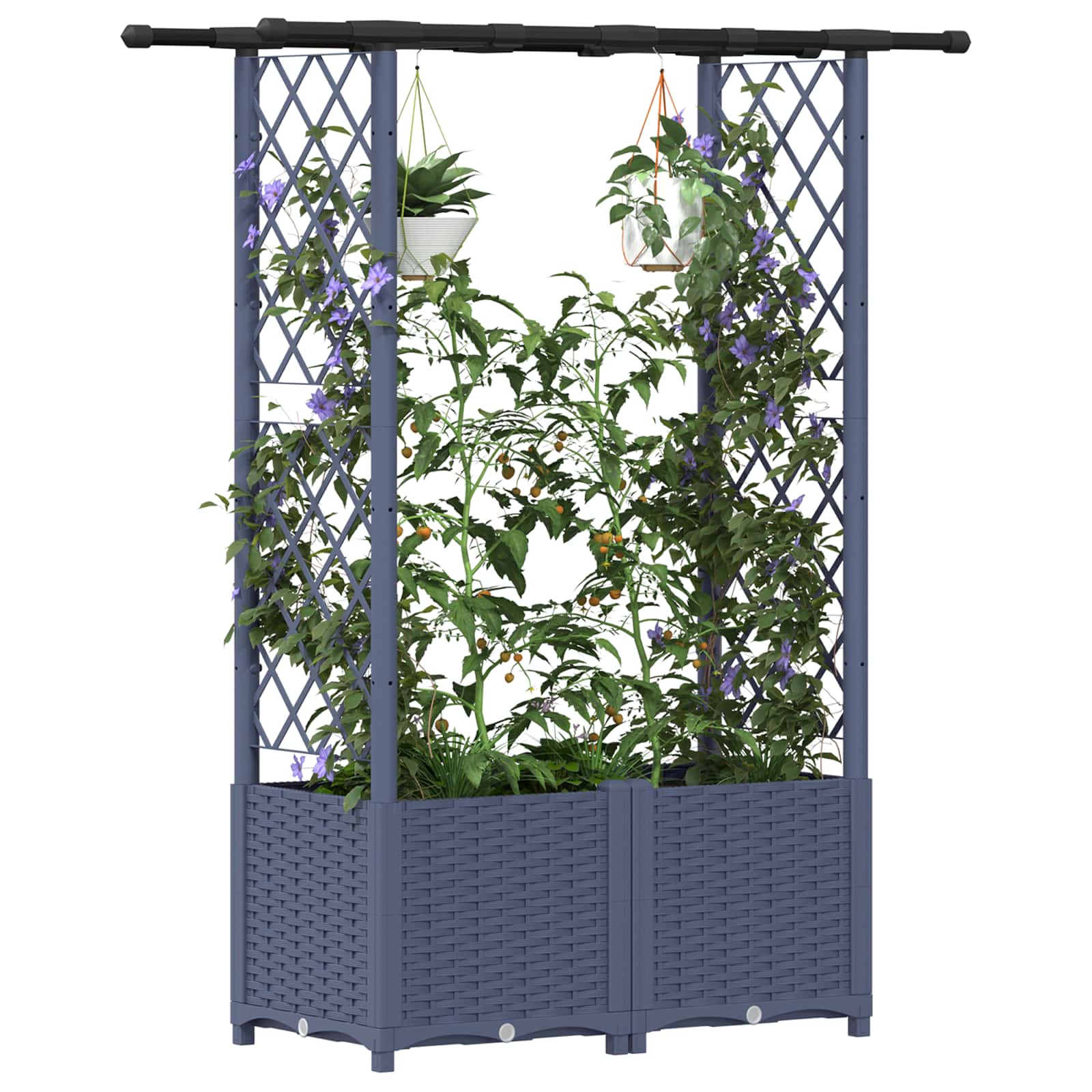 Letto Rialzato con Griglia e Tetto Grigio 124,5 x 40 x 136 cm