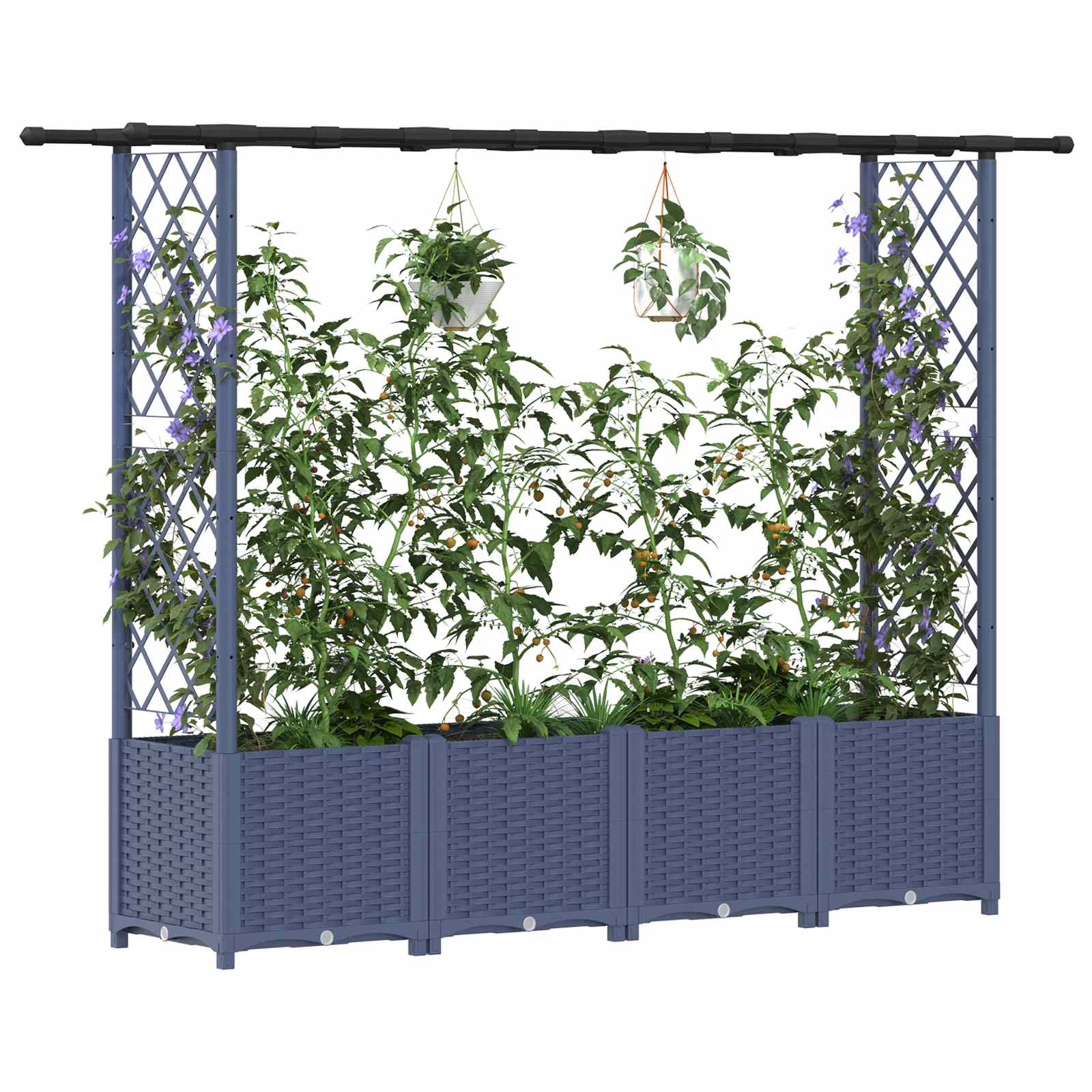 Letto Rialzato con Griglia e Tetto Grigio 203 x 40 x 136 cm PP
