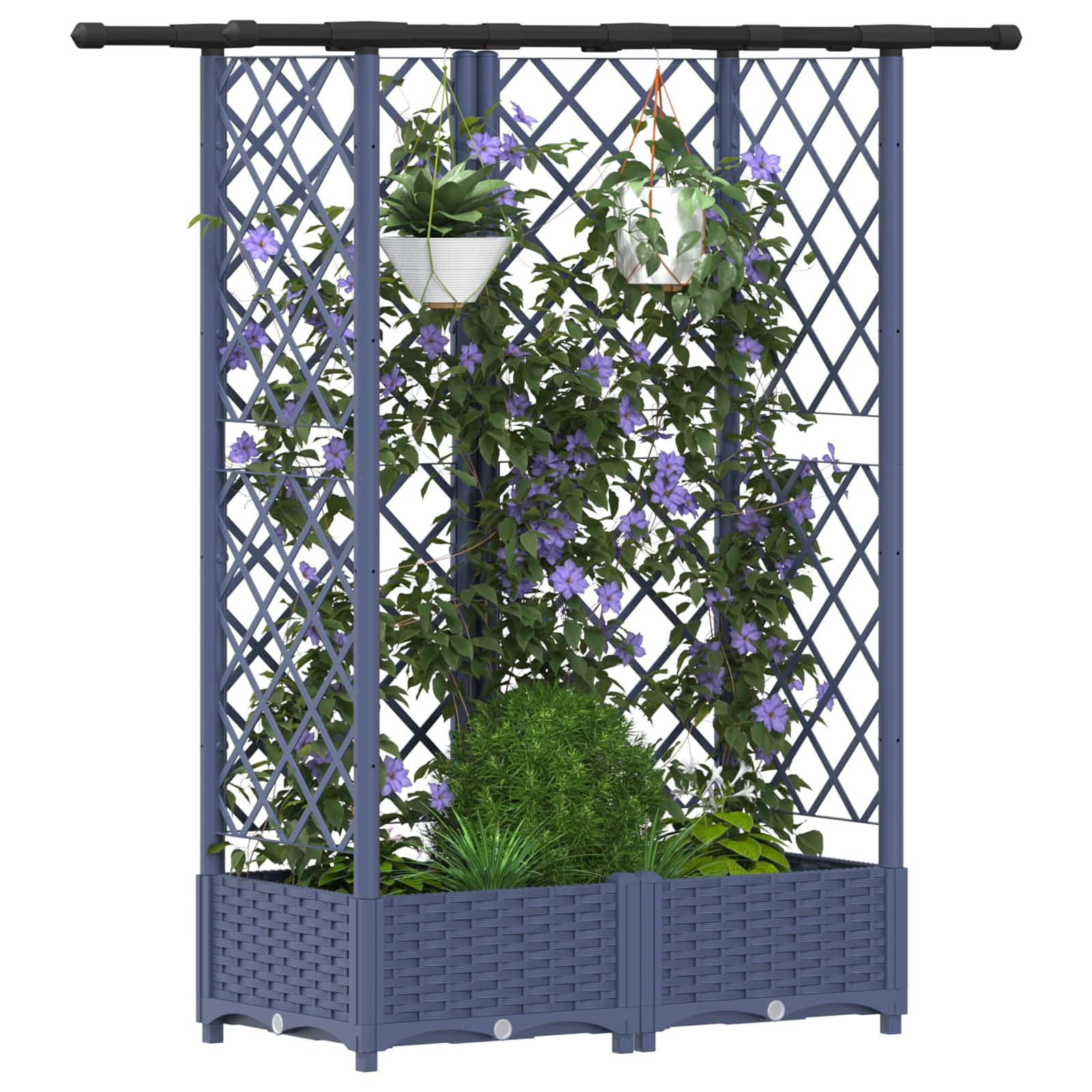 Letto Rialzato con Griglia e Tetto Grigio 124 x 40 x 121 cm PP