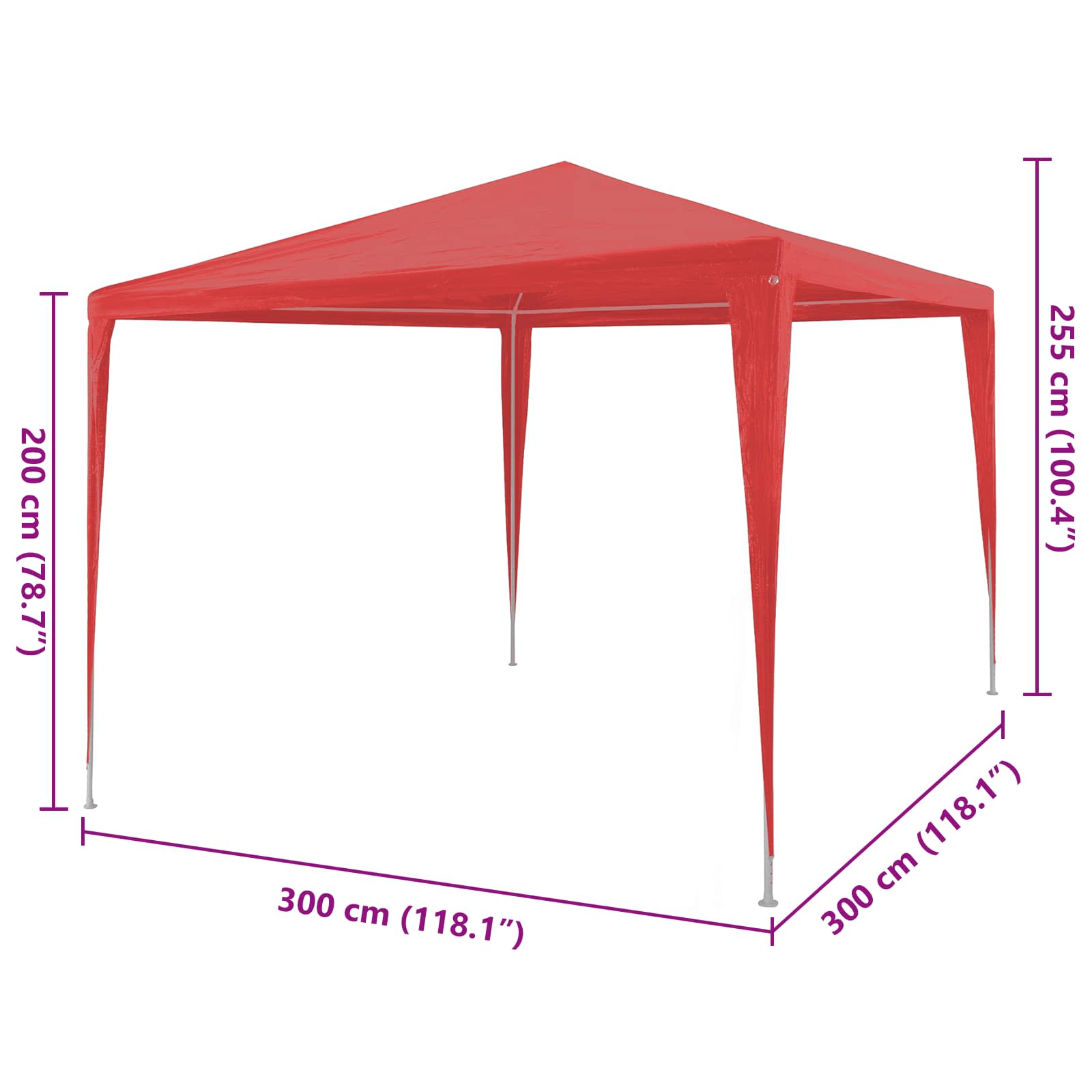 Tenda Party Rosso 300 x 300 x 255 cm PE e Acciaio