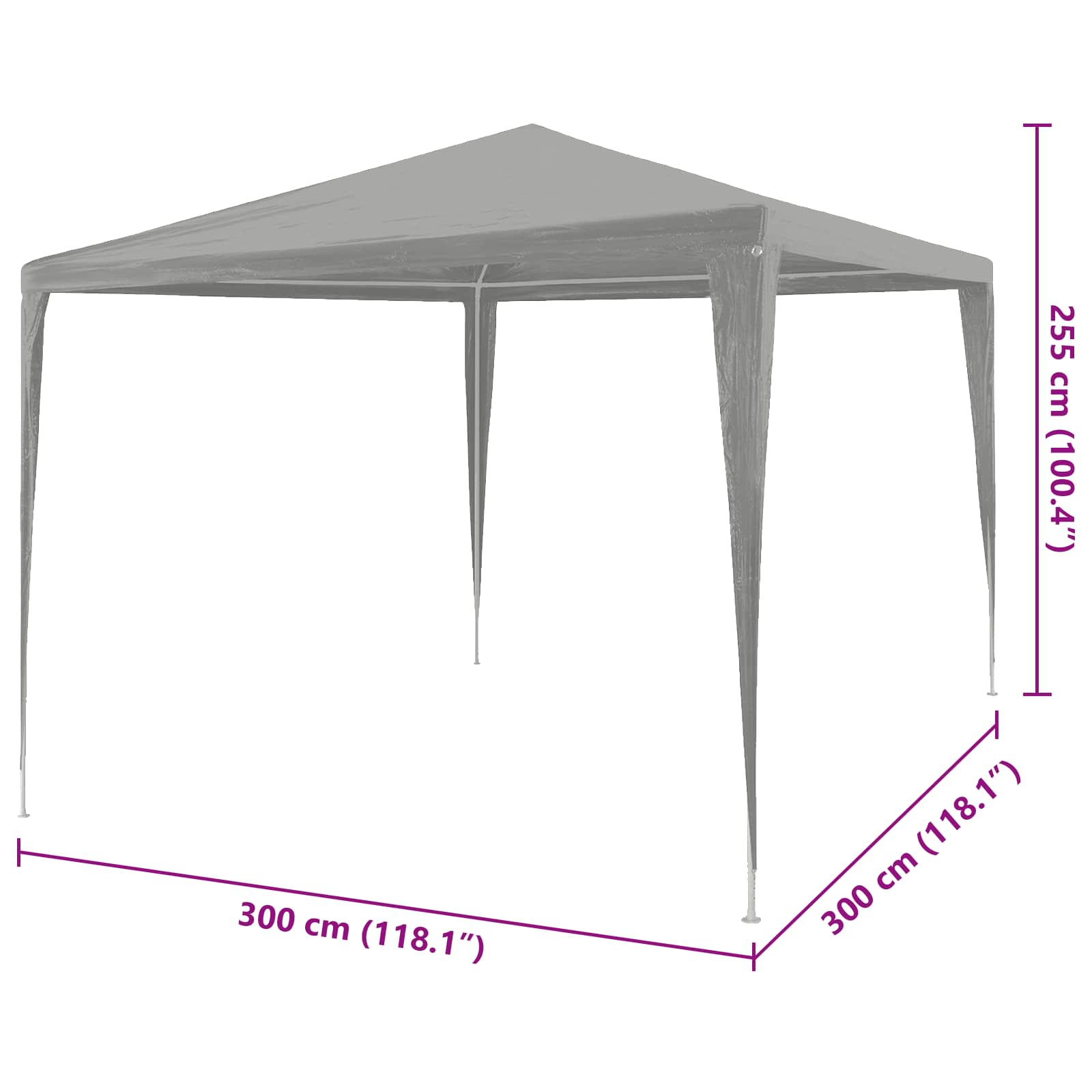 Tenda Party Grigio chiaro 300 x 300 x 255 cm PE e Acciaio