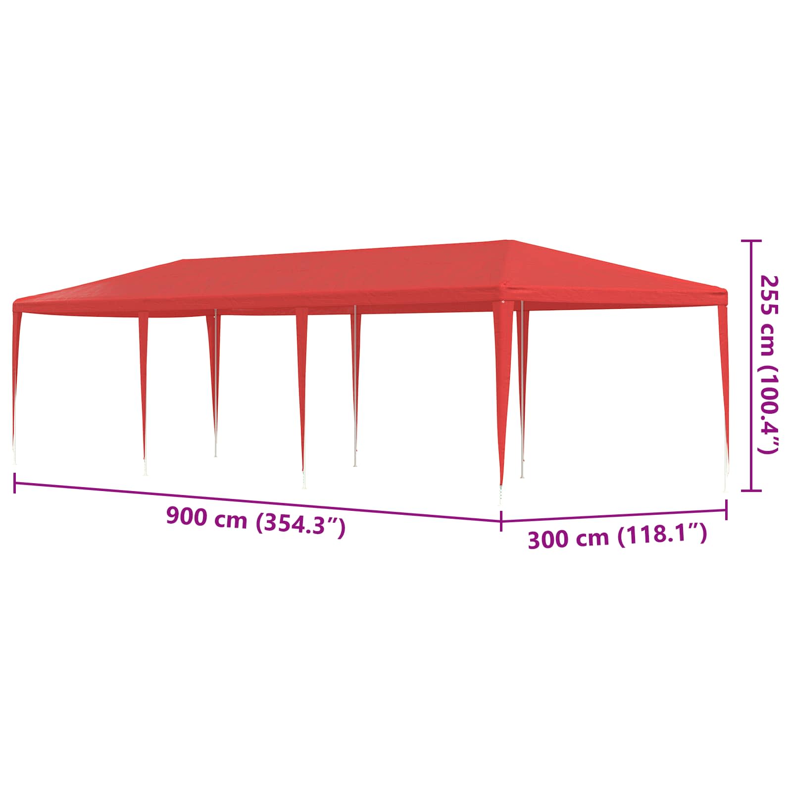Tenda Party Rosso 900 x 300 x 255 cm PE e Acciaio