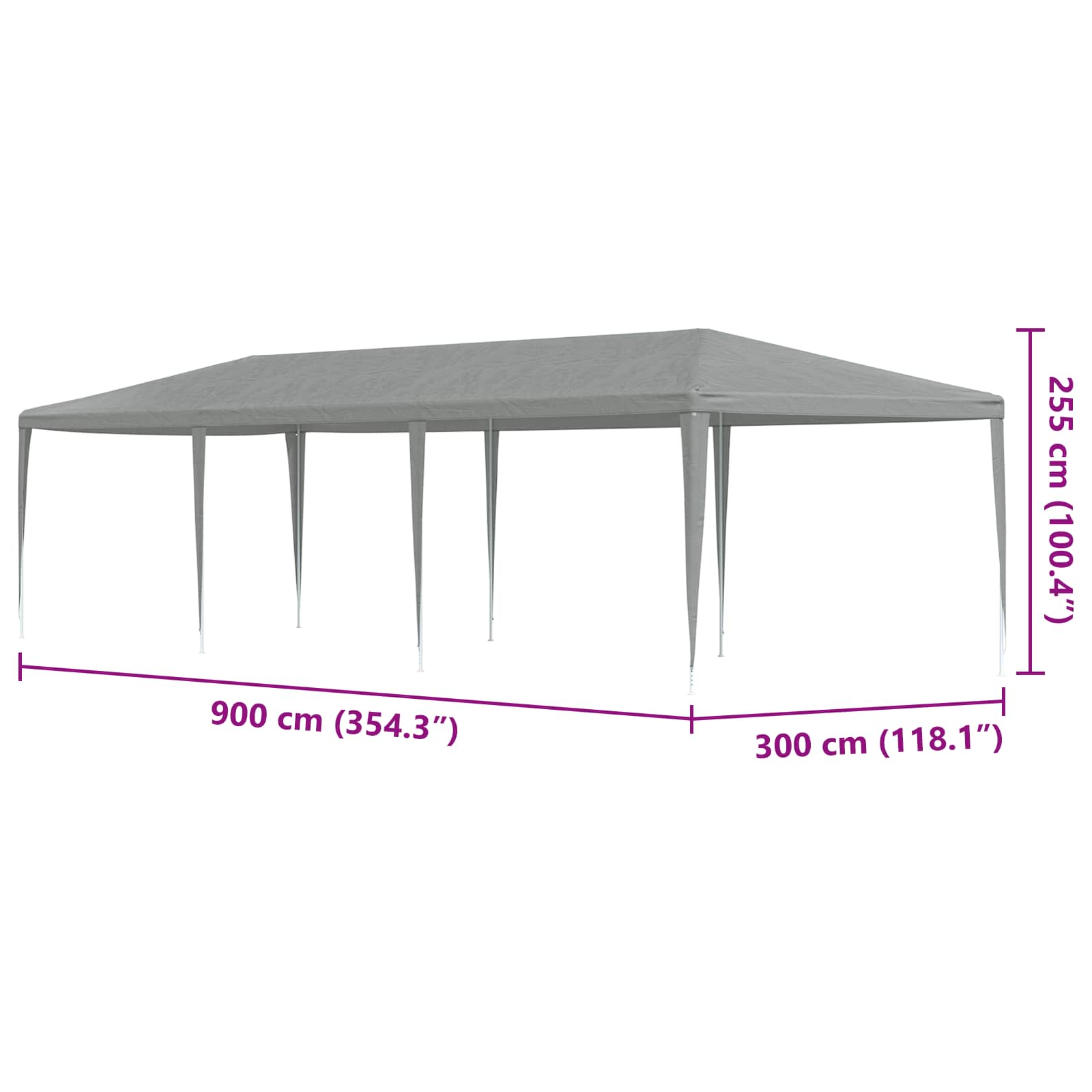 Tenda Party Grigio chiaro 900 x 300 x 255 cm PE e Acciaio