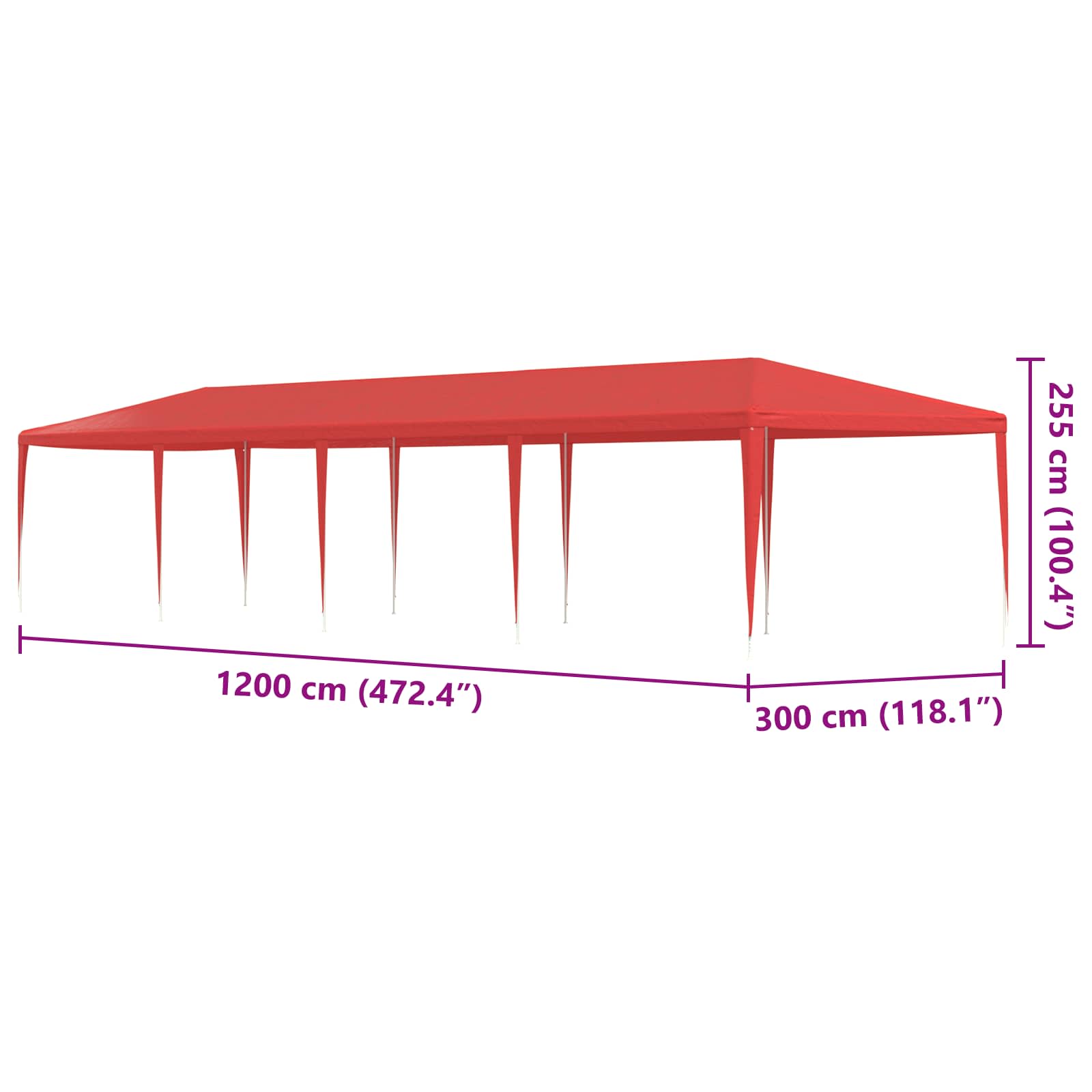 Tenda Party Rosso 1200 x 300 x 255 cm PE e Acciaio