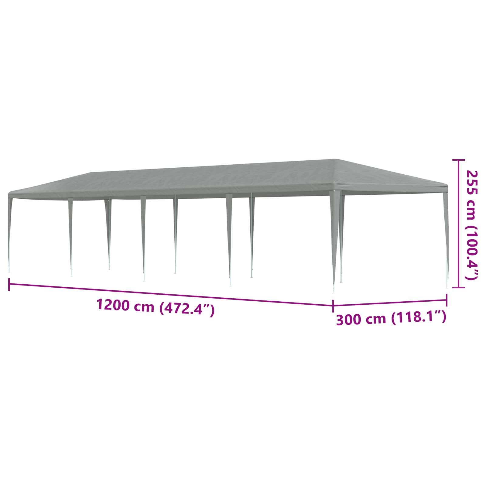Tenda Party Grigio chiaro 1200 x 300 x 255 cm PE e Acciaio