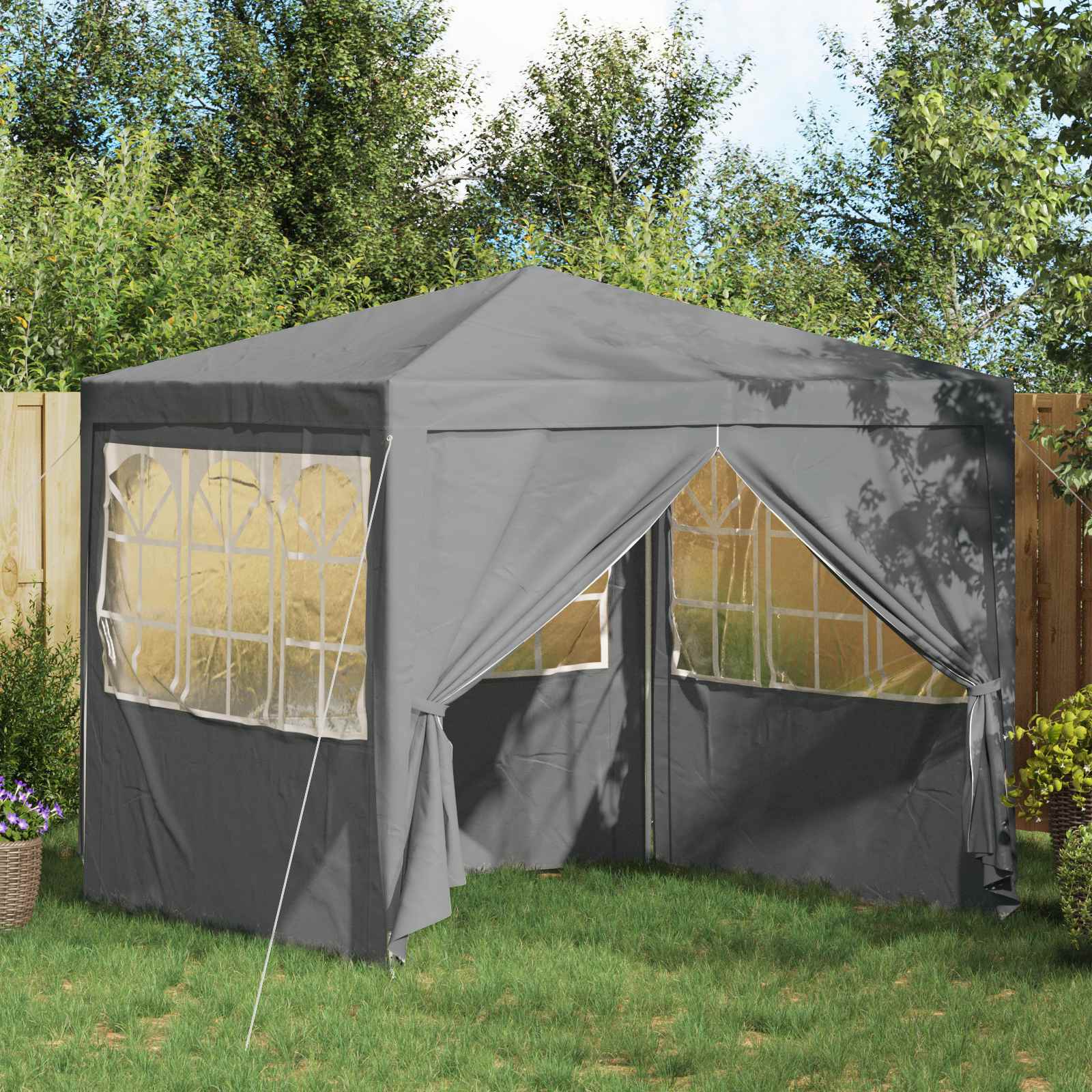 Tenda Party 250 x 250 x 240 cm Grigio Chiaro PE e Acciaio