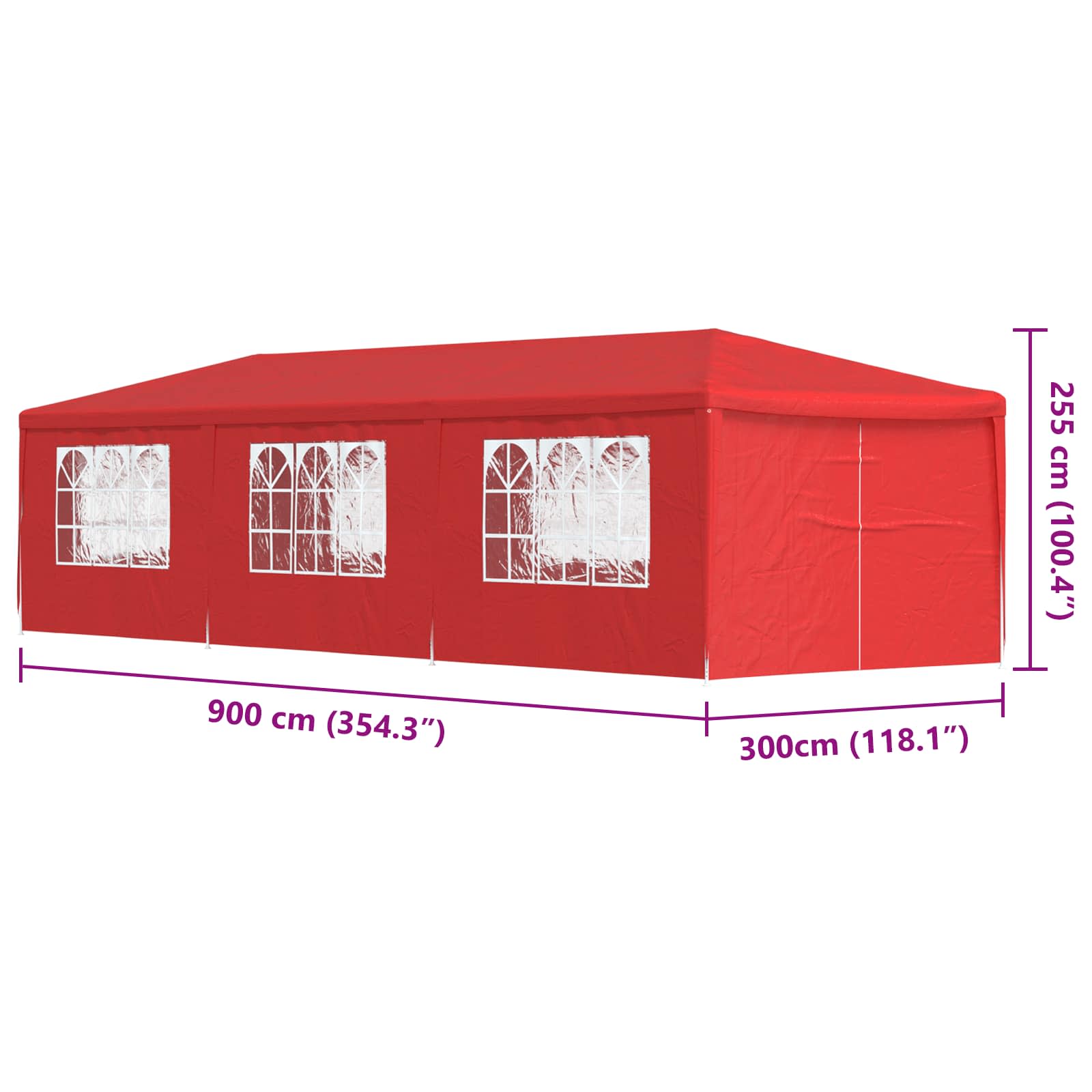 Tenda Party 900 x 300 x 255 cm Rosso PE e Acciaio