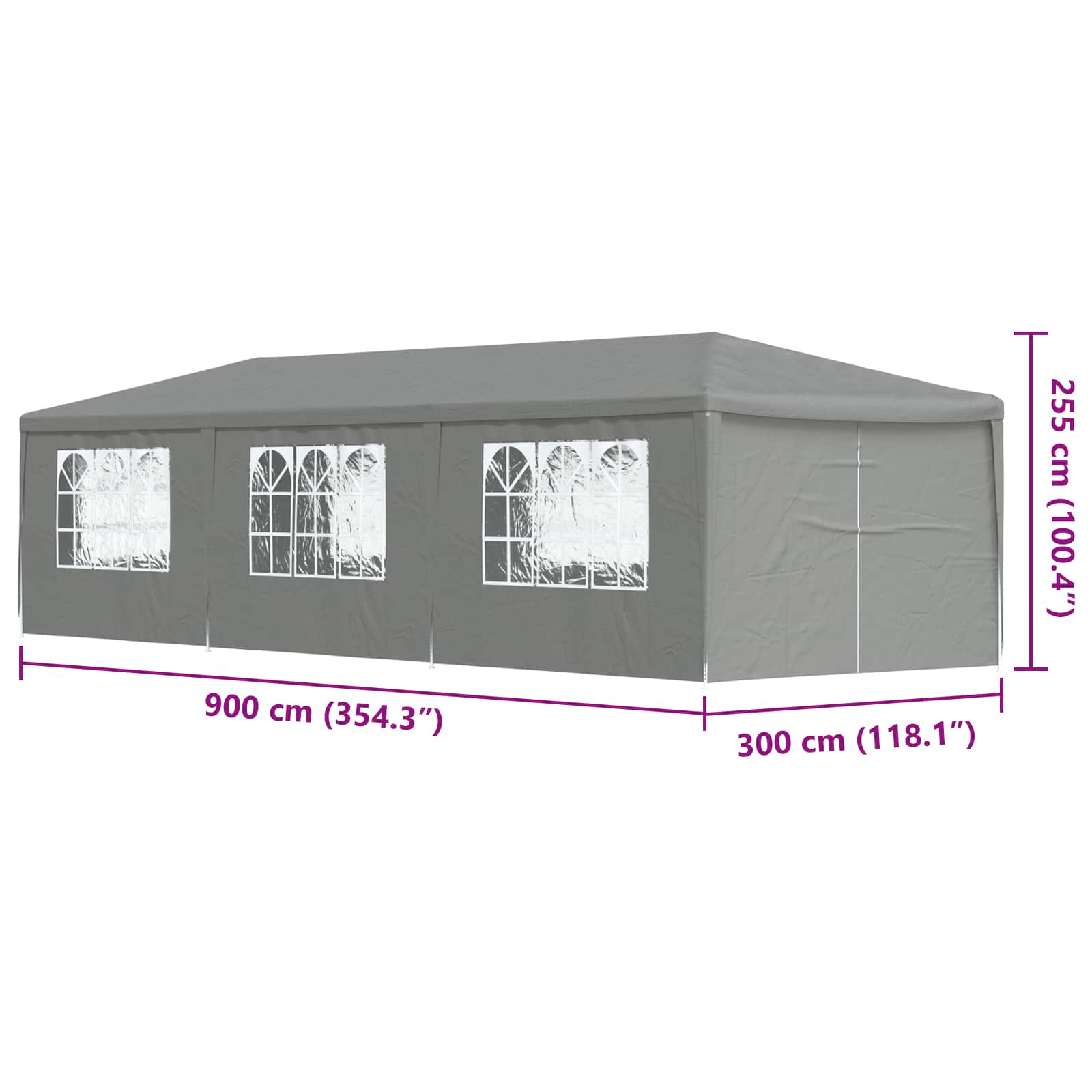 Tenda Party 900 x 300 x 255 cm Grigio Chiaro PE e Acciaio