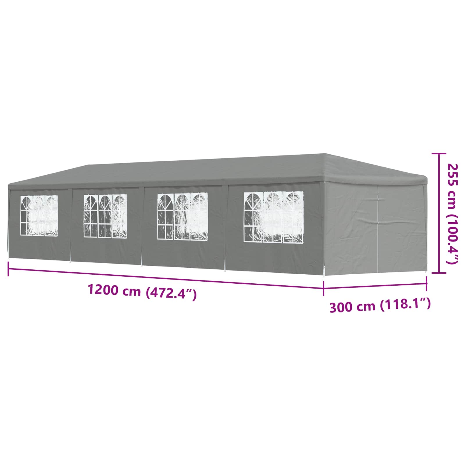 Tenda Party 1200 x 300 x 255 cm Grigio Chiaro PE e Acciaio