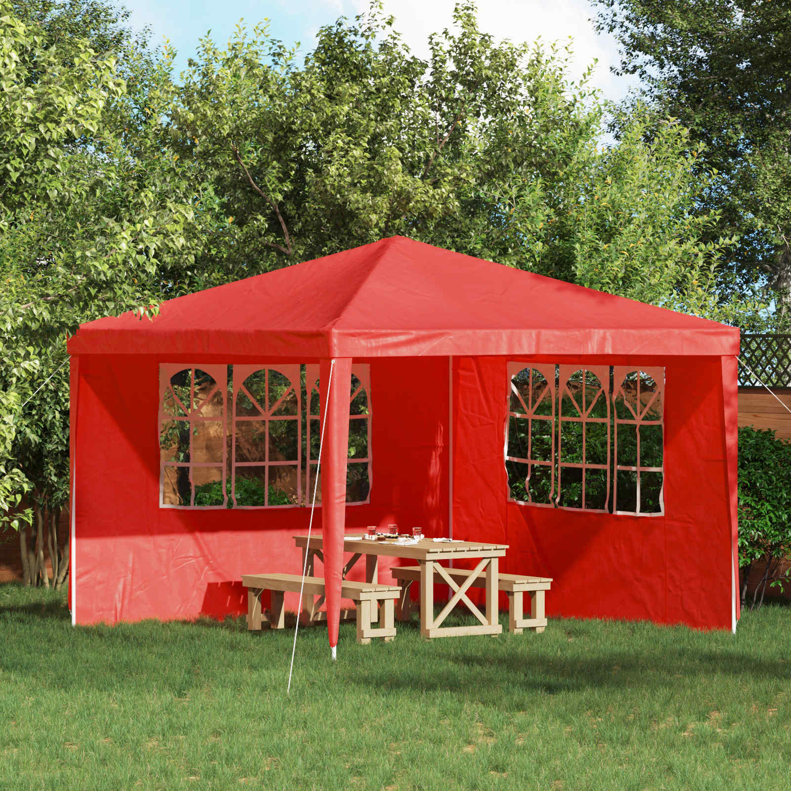 Parete per tenda da festa 2 pz 300 x 195 cm Rosso PE e Acciaio