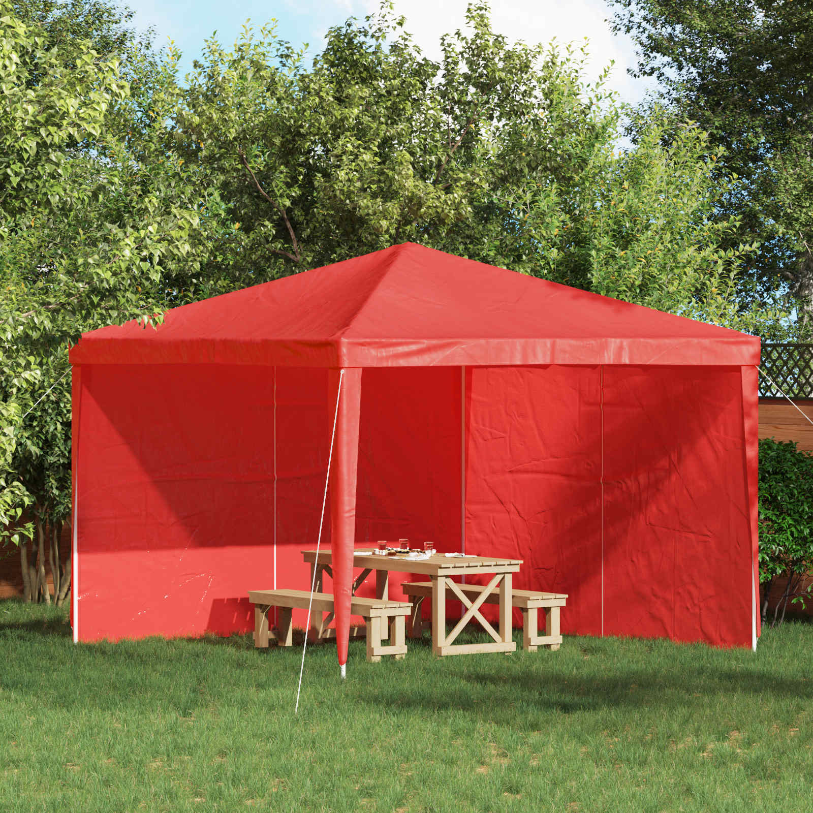 Parete per tenda da festa 2 pz 300 x 195 cm Rosso PE e Acciaio