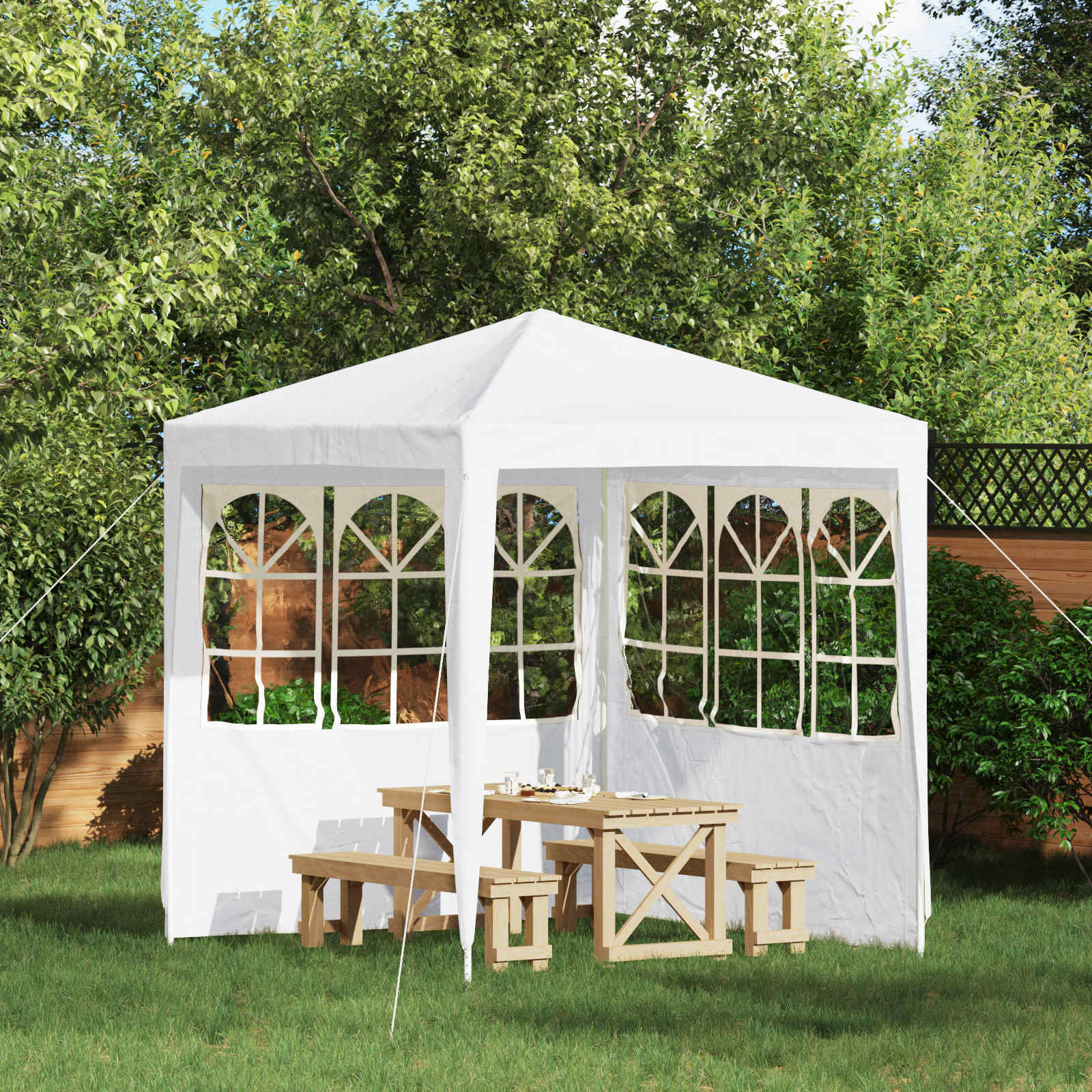 Parete per tenda da festa 2 pz 200 x 195 cm Bianco PE e Acciaio