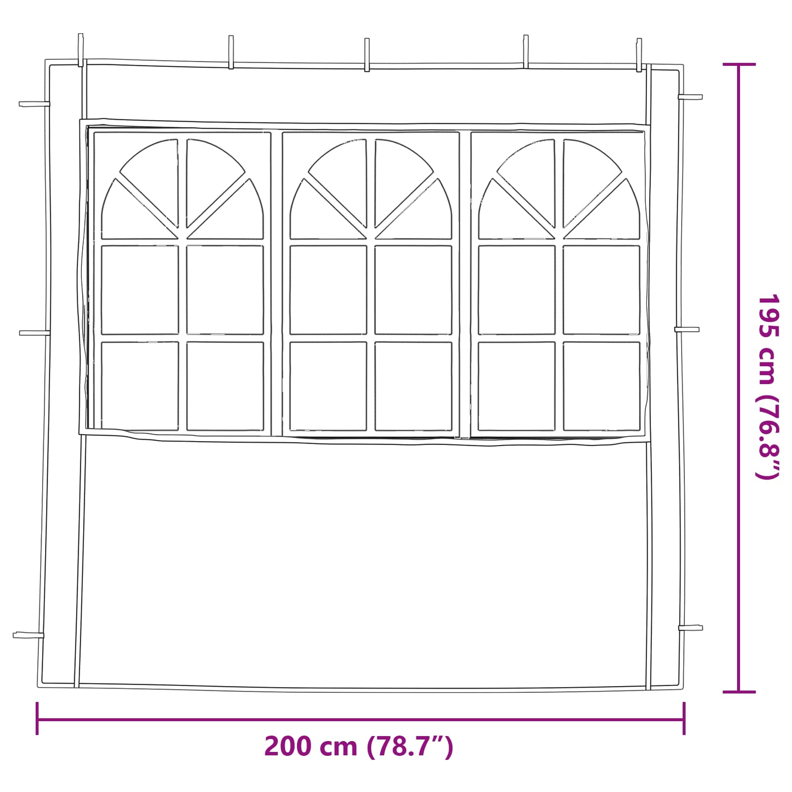 Parete per tenda da festa 2 pz 200 x 195 cm Bianco PE e Acciaio