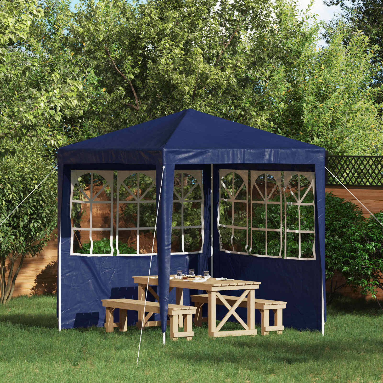 Parete per tenda da festa 2 pz 200 x 195 cm Blu PE e Acciaio