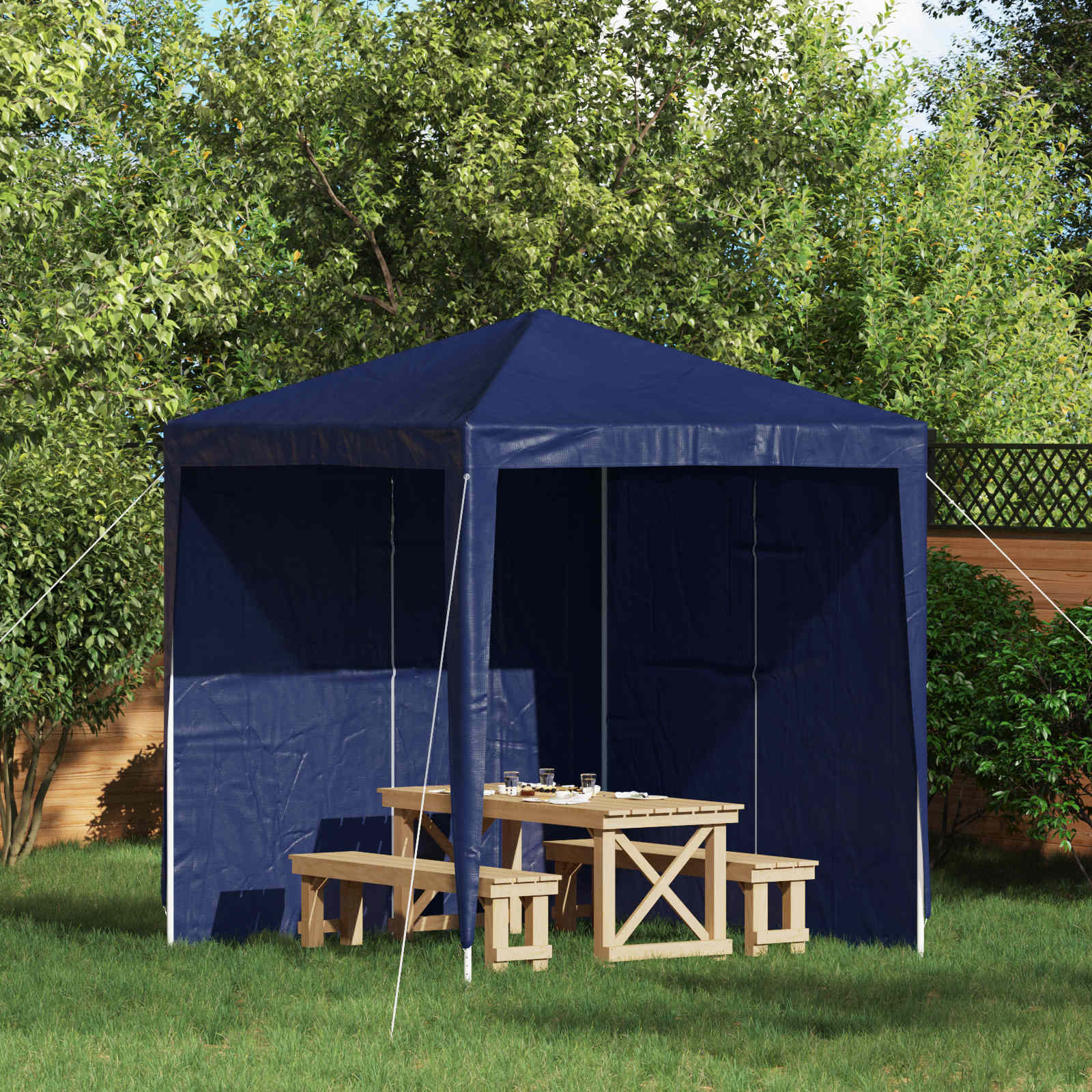 Parete per tenda da festa 2 pz 200 x 195 cm Blu PE e Acciaio