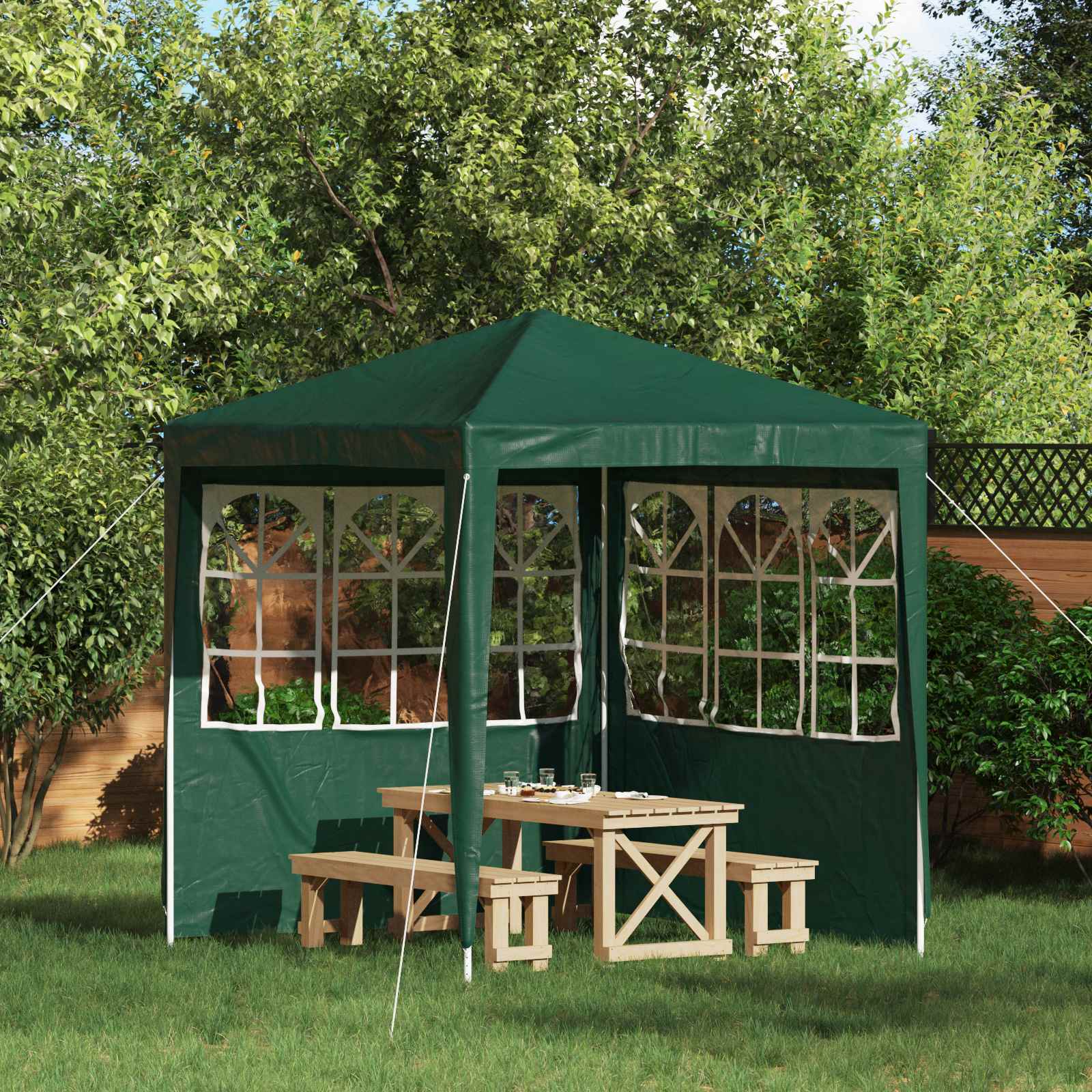 Parete per tenda da festa 2 pz 200 x 195 cm Verde PE e Acciaio