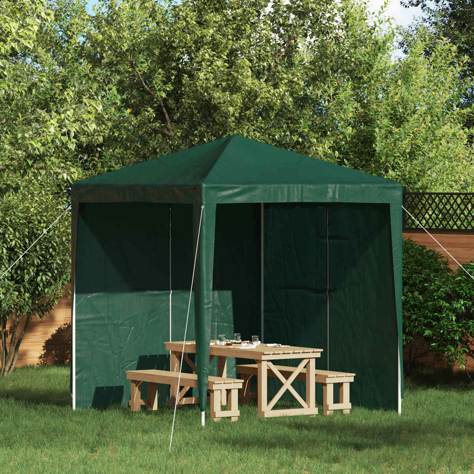 Parete per tenda da festa 2 pz 200 x 195 cm Verde PE e Acciaio
