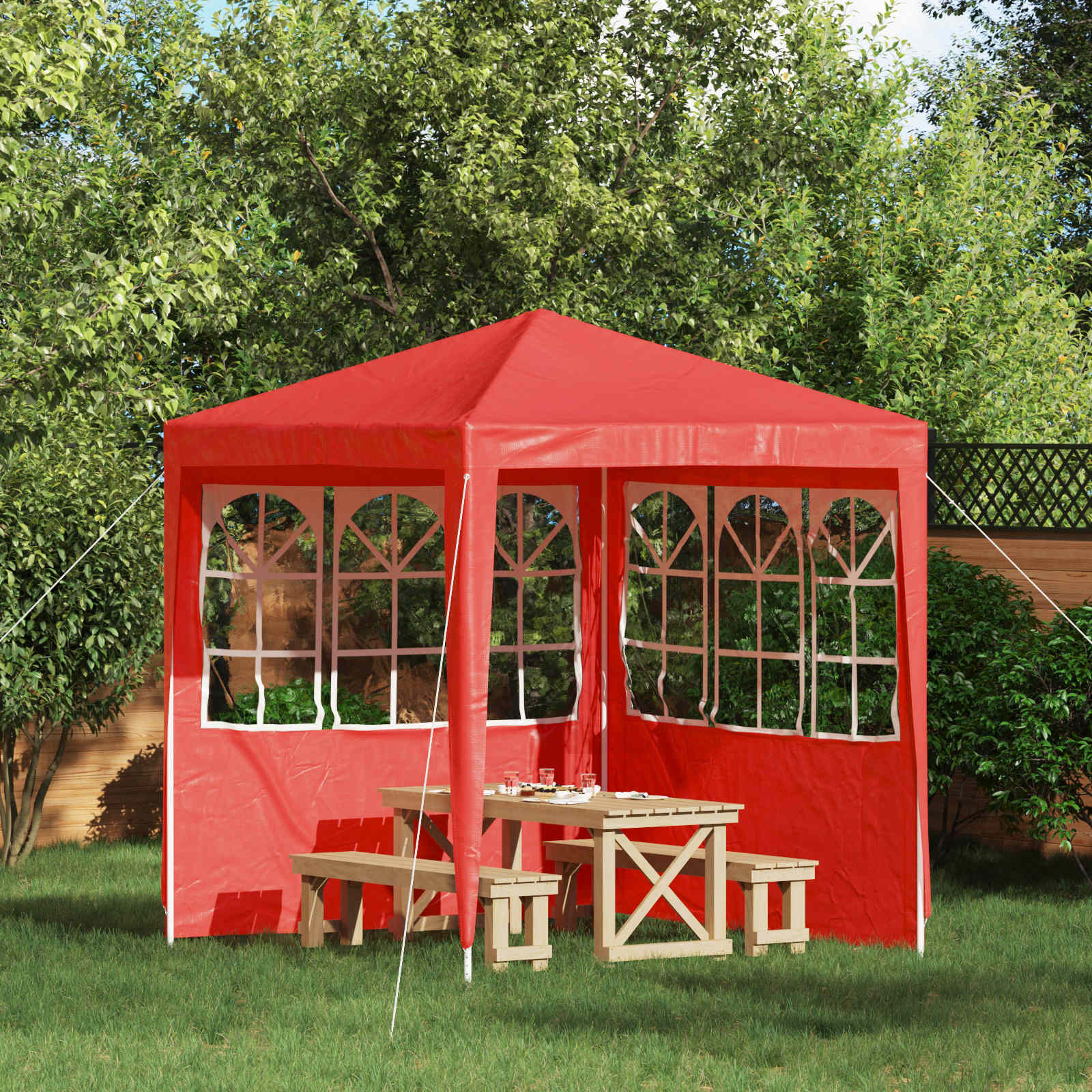 Parete per tenda da festa 2 pz 200 x 195 cm Rosso PE e Acciaio