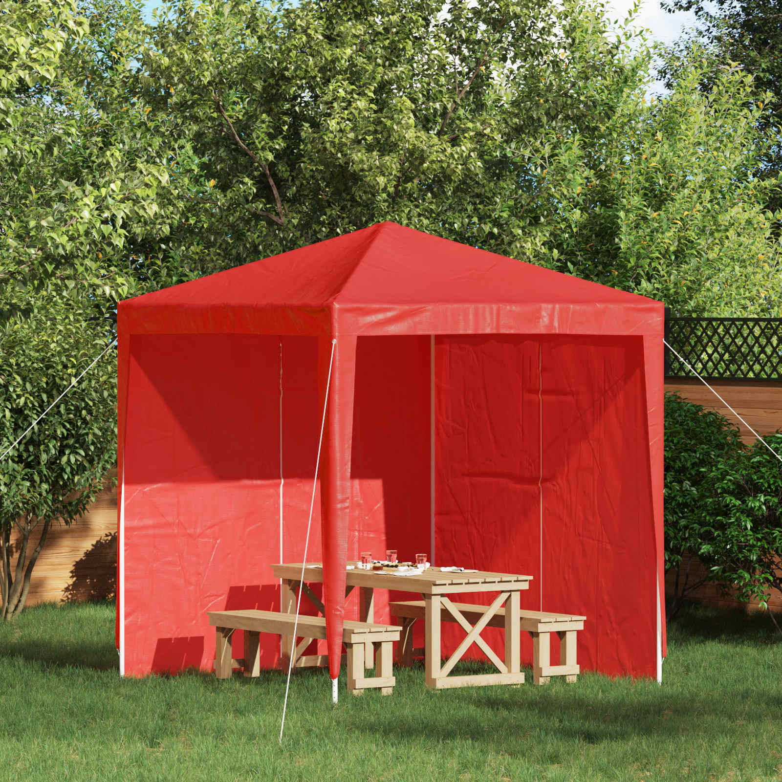 Parete per tenda da festa 2 pz 200 x 195 cm Rosso PE e Acciaio