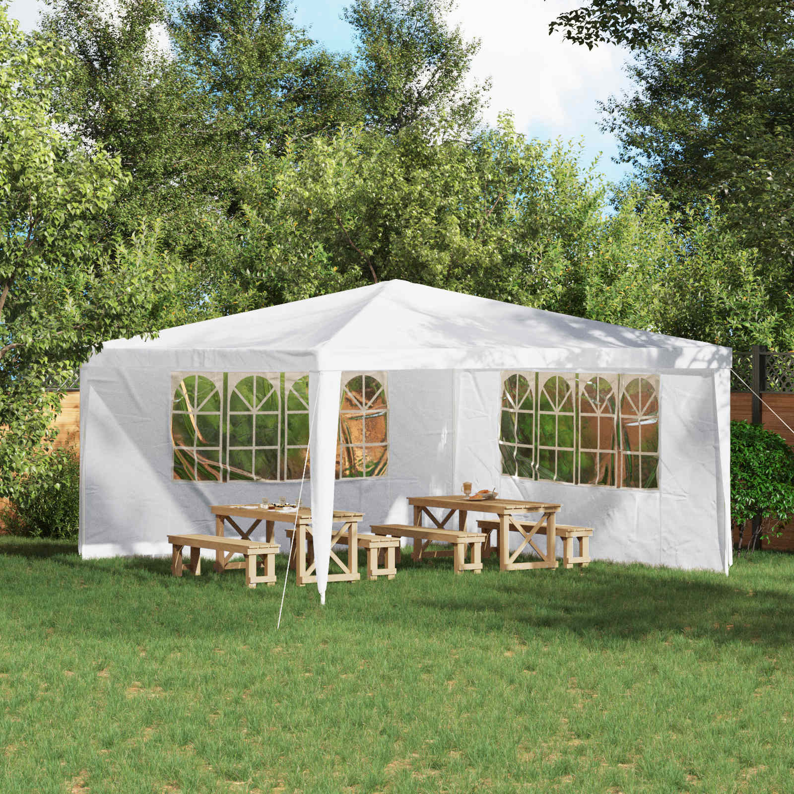 Parete per tenda da festa 2 pz 400 x 195 cm Bianco PE e Acciaio