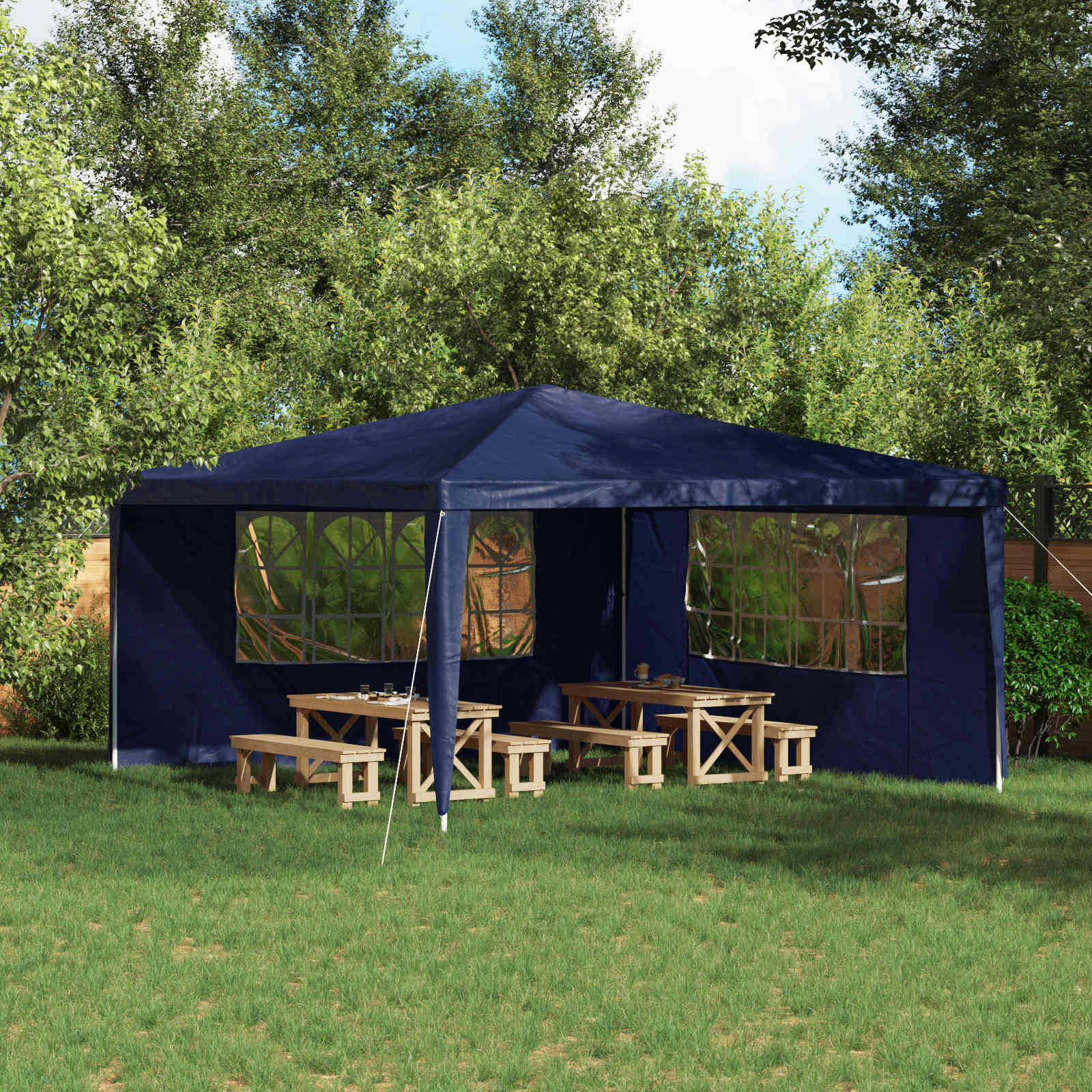 Parete per tenda da festa 2 pz 400 x 195 cm Blu PE e Acciaio