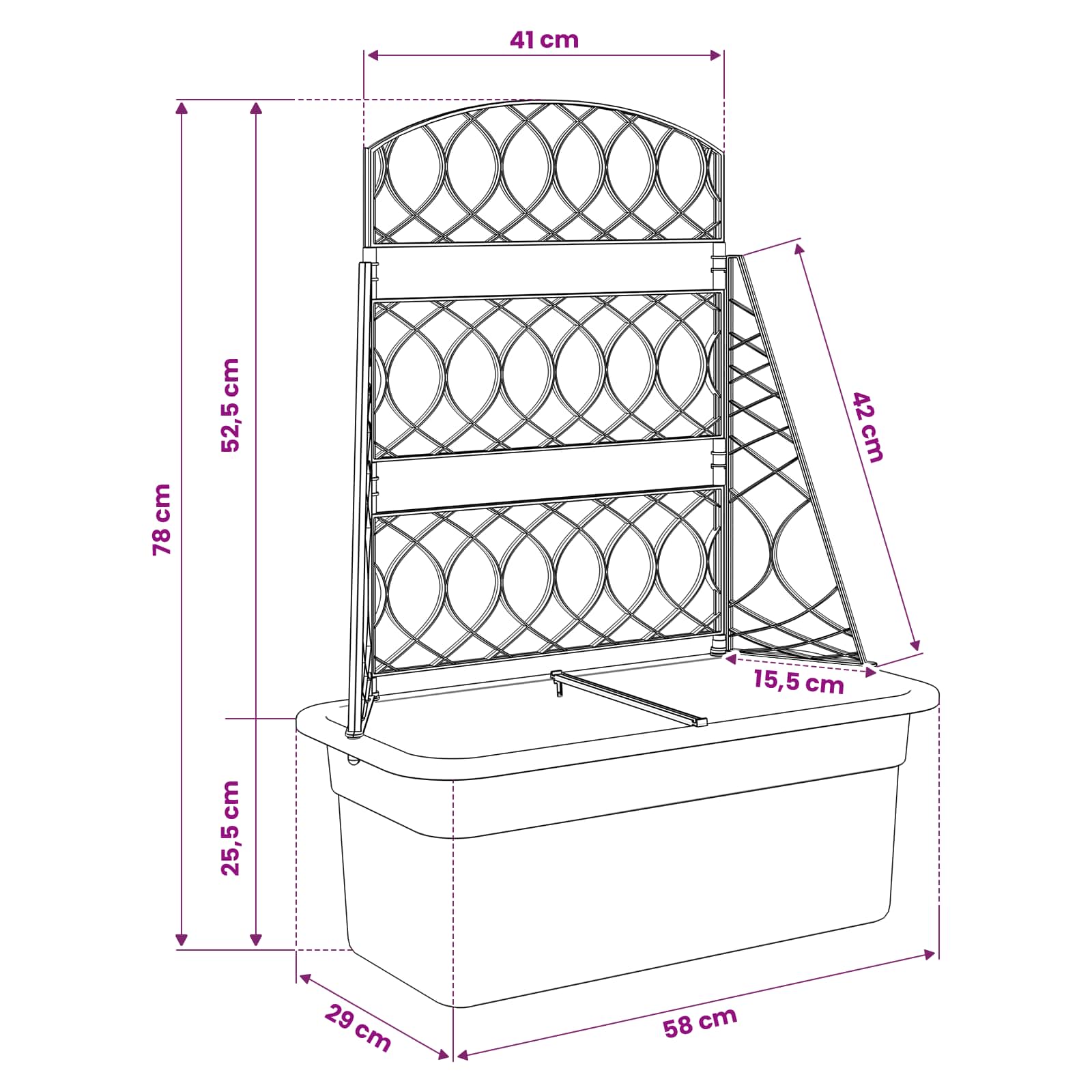 Grigliato per vasi Antracite 58 x 29 x 78 cm PP