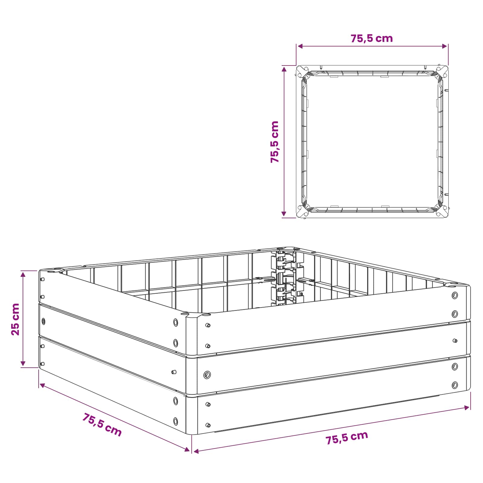 Letto Rialzato Nero 75,5 x 75,5 x 25 cm PP