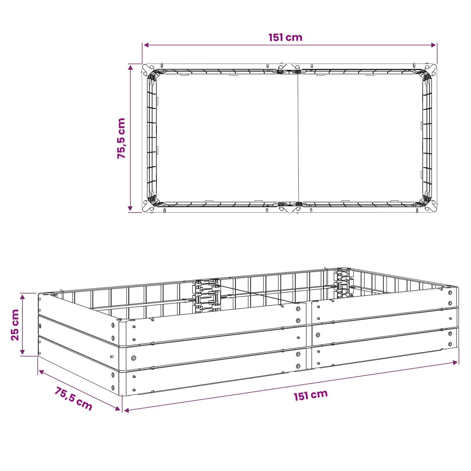 Letto Rialzato Nero 151 x 75,5 x 25 cm PP