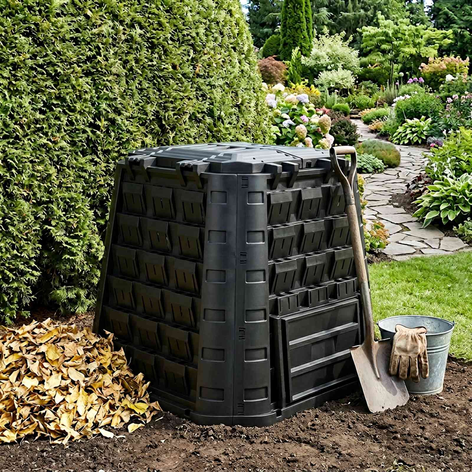 Compostiera da giardino Nero 91 x 91 x 83 cm 100% PP