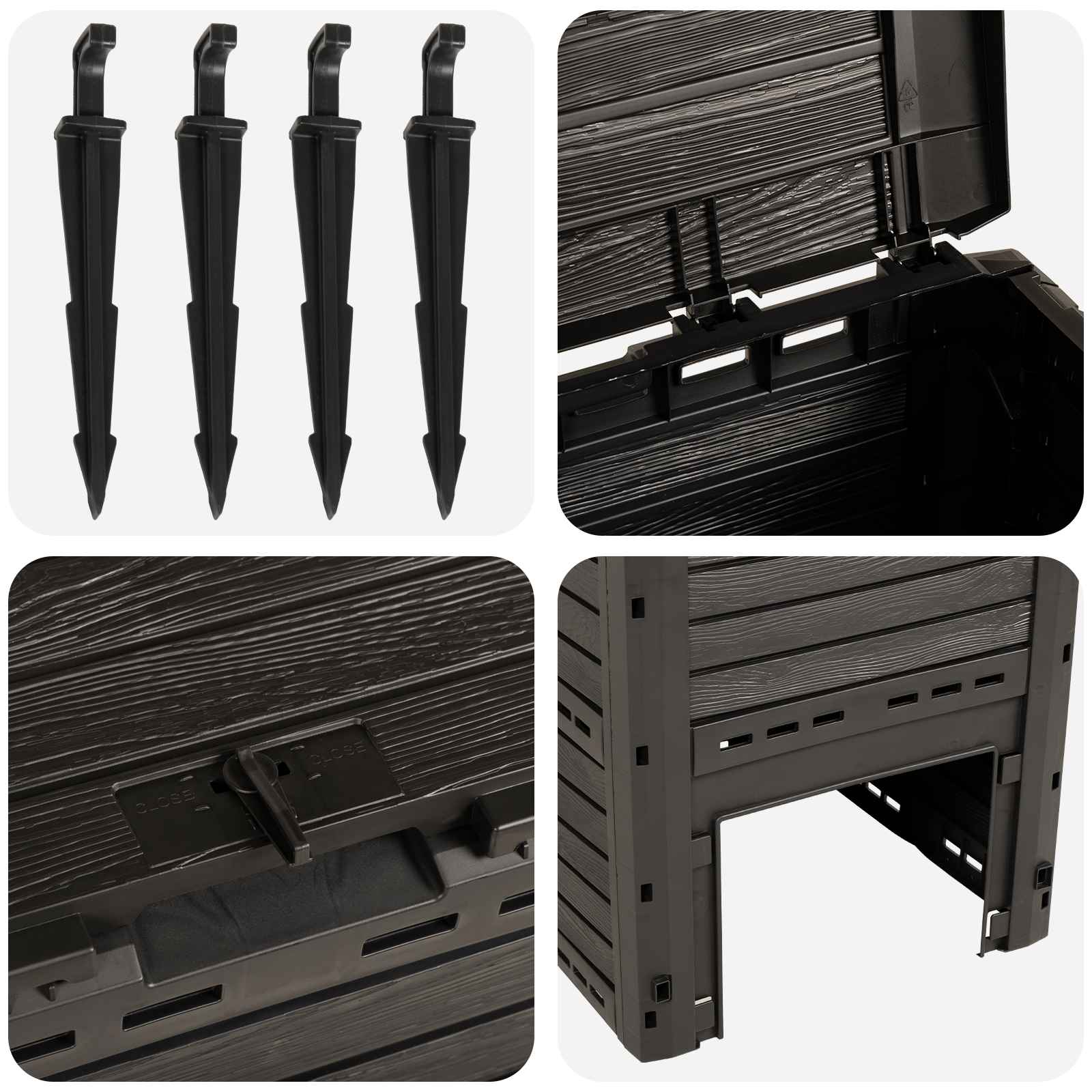 Compostiera da giardino Nero 59,5 x 60 x 81,5 cm 280 l 100% PP