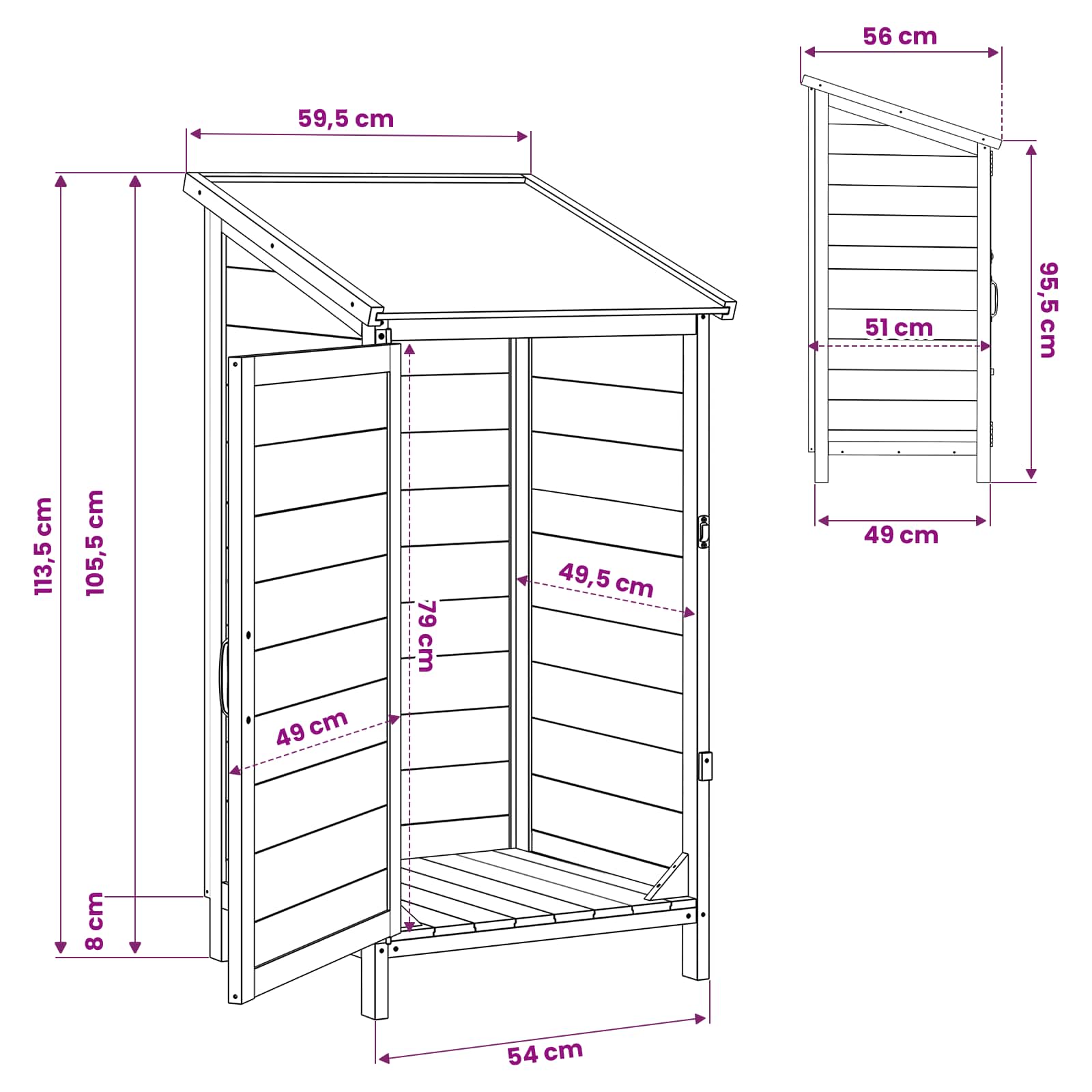 Capanno da Giardino con tetto Naturale 59 x 56 x 113,5 cm