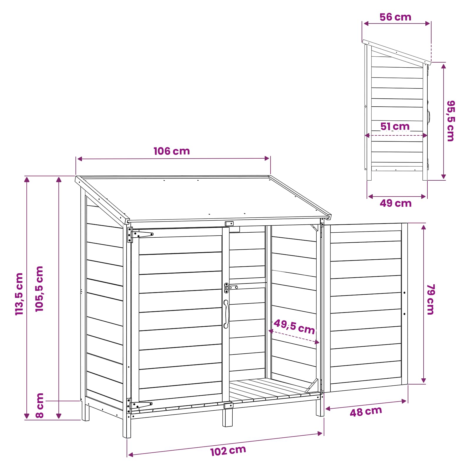 Capanno da Giardino con tetto Naturale 106,5 x 56 x 113,5 cm