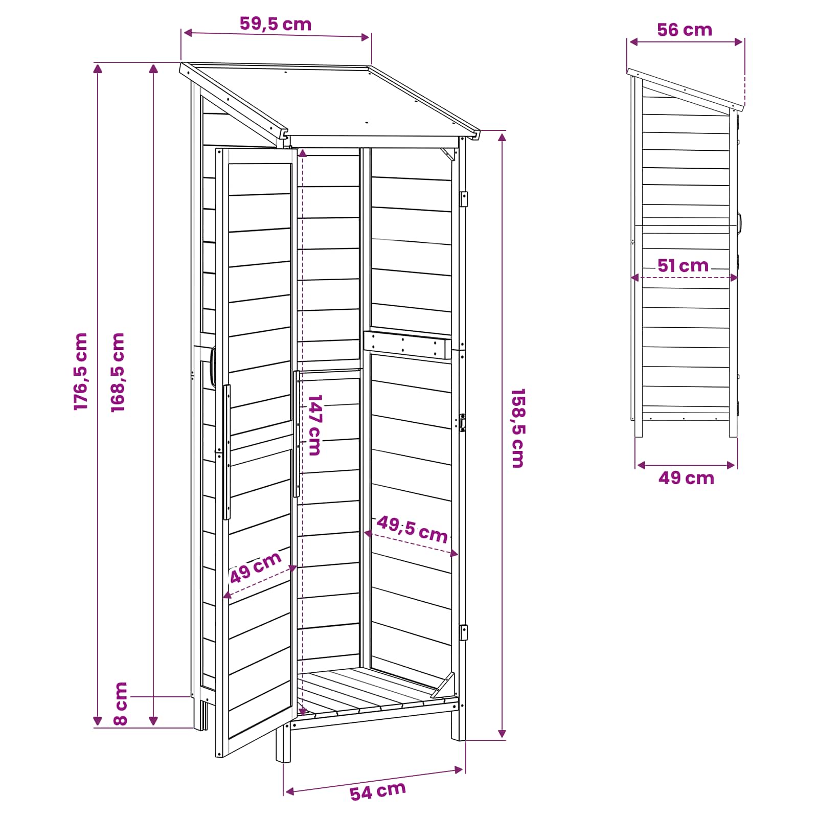 Capanno da Giardino con tetto Naturale 59,5 x 56 x 176,5 cm