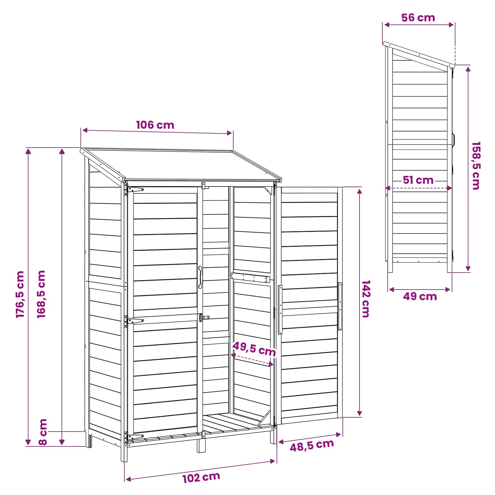 Capanno da Giardino con tetto Naturale 106,5 x 56 x 176 cm