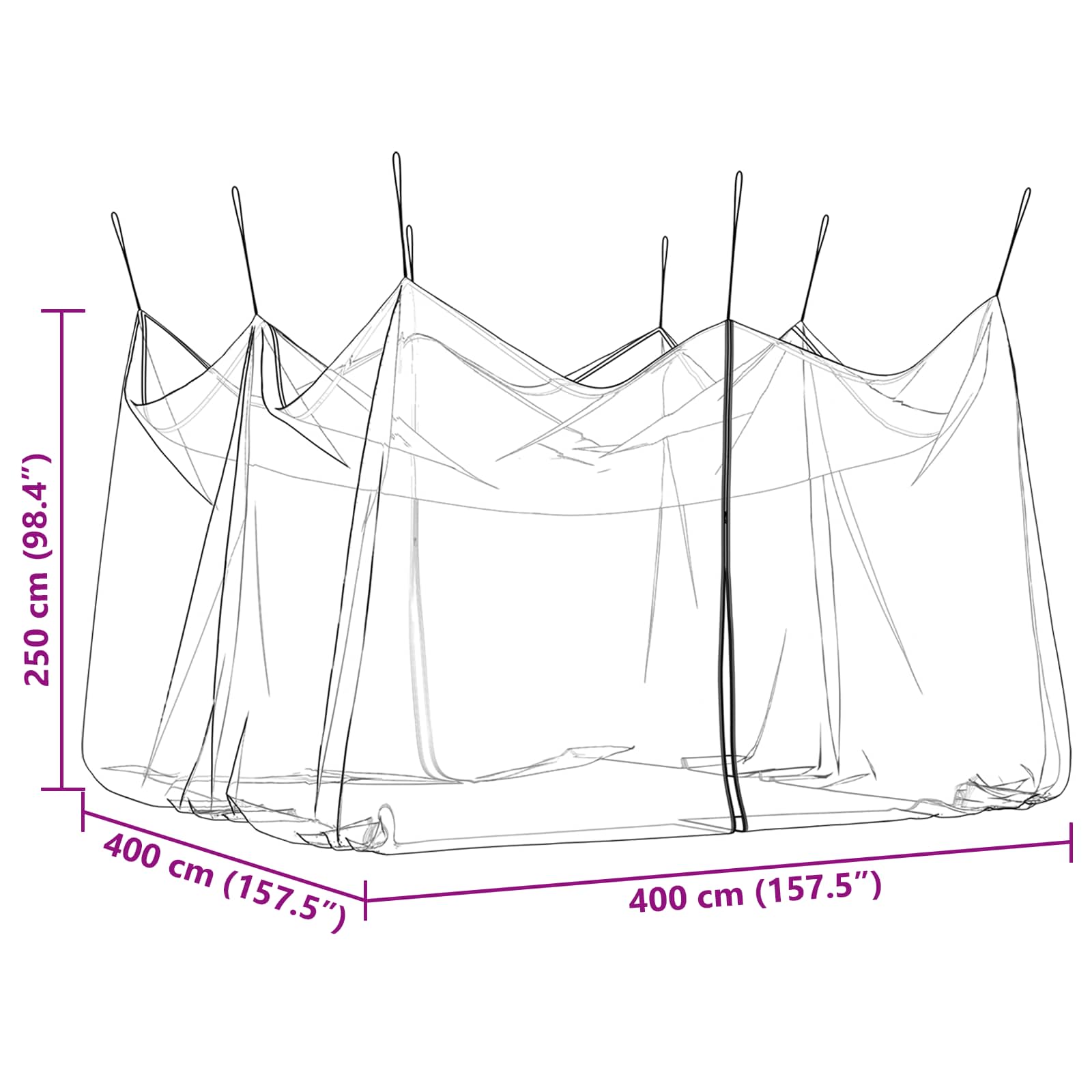 Rete per Zanzare da Giardino 220 mesh Nero 4 x 4 x 2,5 m
