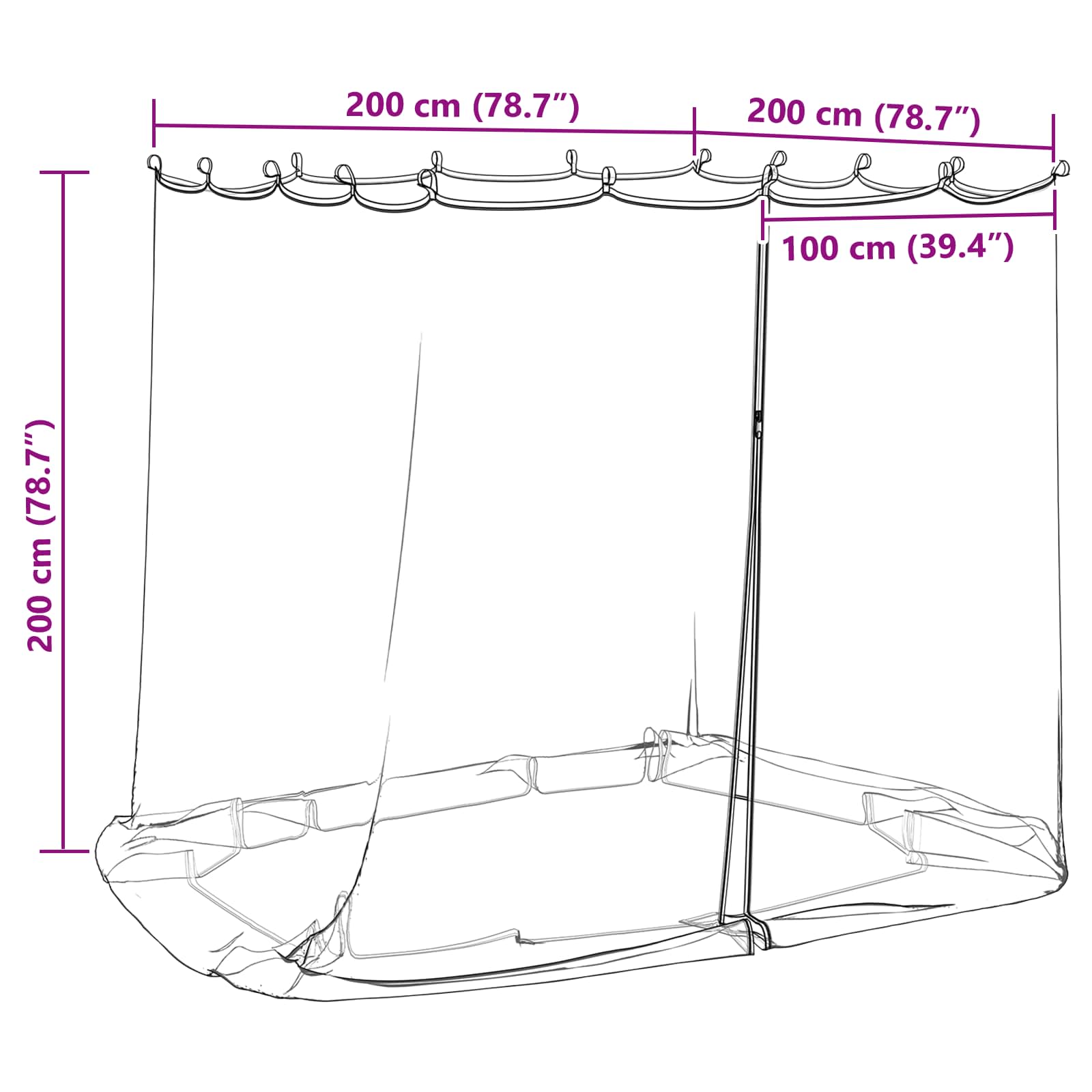 Zanzariera per gazebo 220 mesh Bianco 2 x 2 x 2 m Poliestere