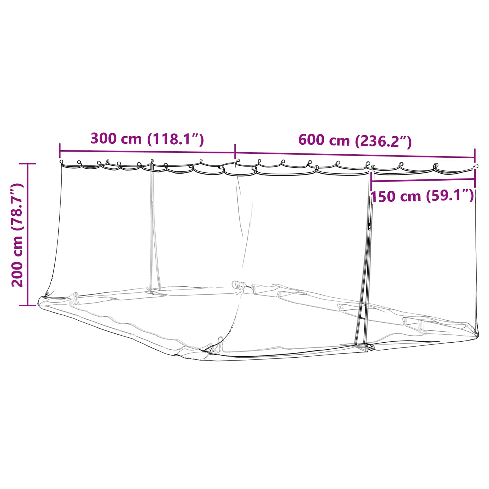 Zanzariera per gazebo 220 mesh Bianco 6 x 3 x 2 m Poliestere