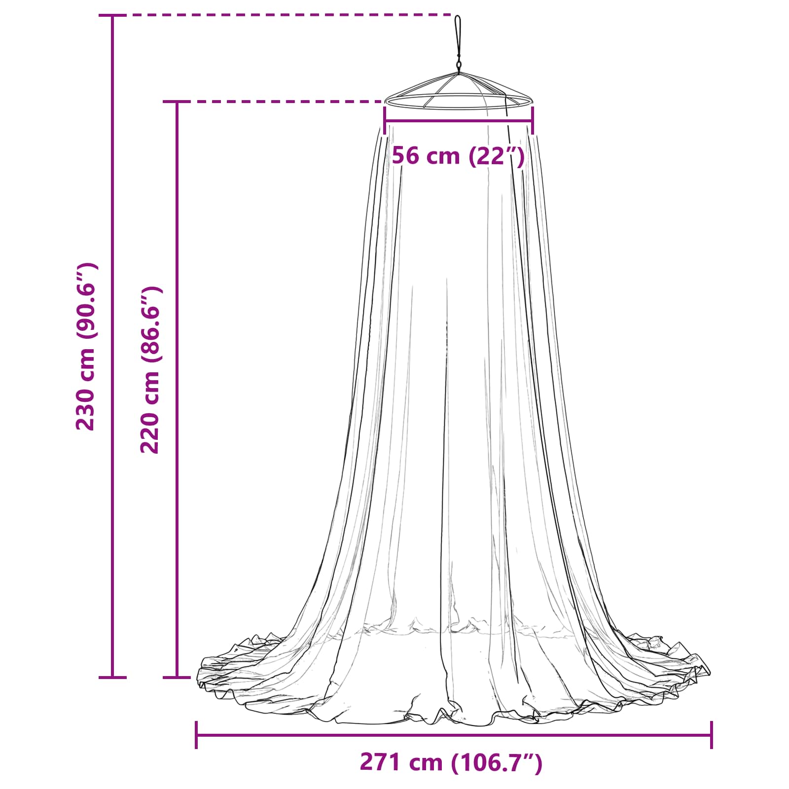 Rete per zanzare per letto 3 pz 156 mesh Bianco ⌀56 x 220 cm