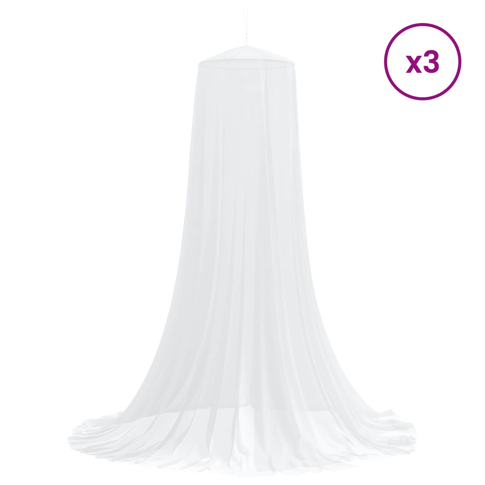 Rete per zanzare per letto 3 pz 156 mesh Bianco ⌀56 x 220 cm
