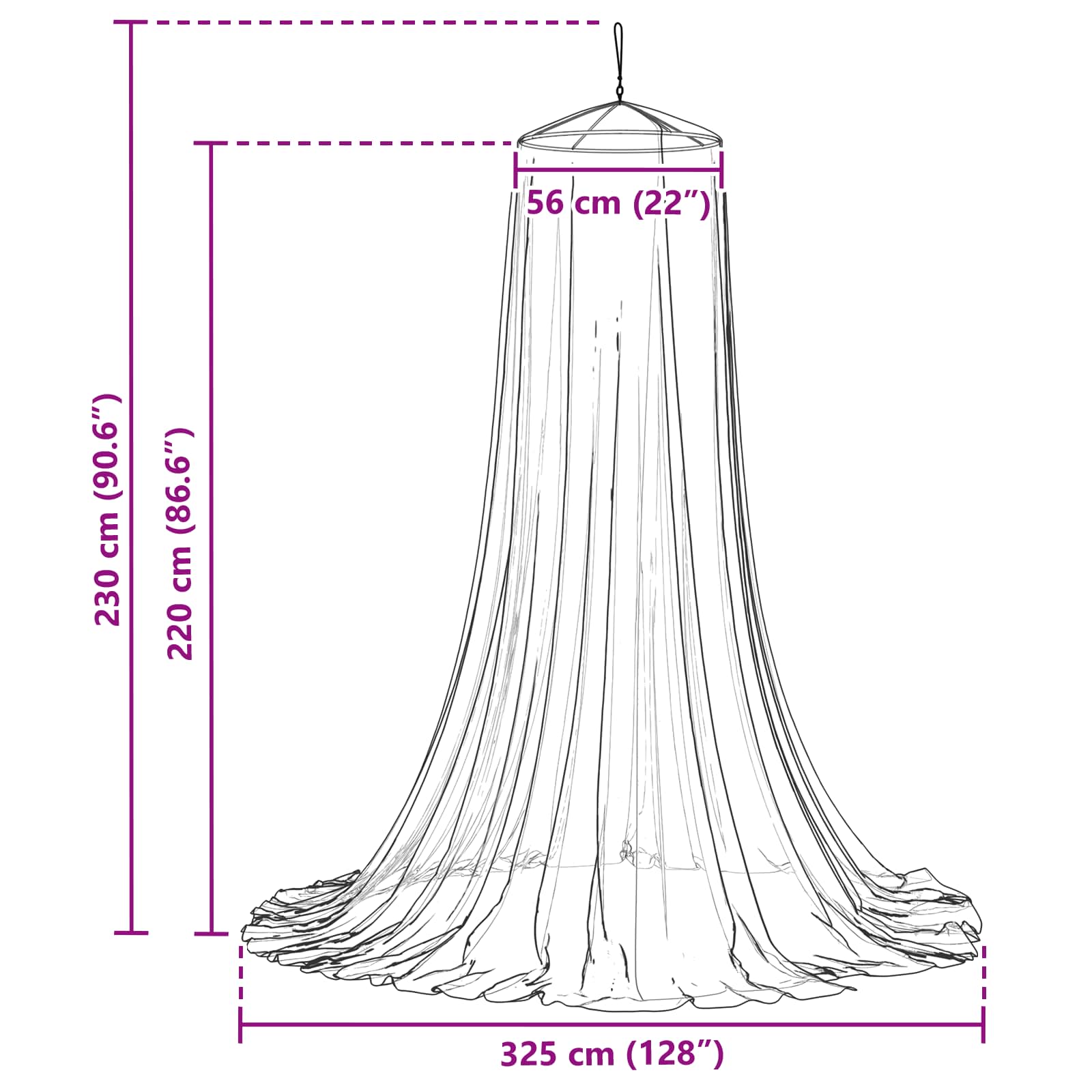 Rete per zanzare per letto 3 pz 156 mesh Bianco ⌀56 x 220 cm