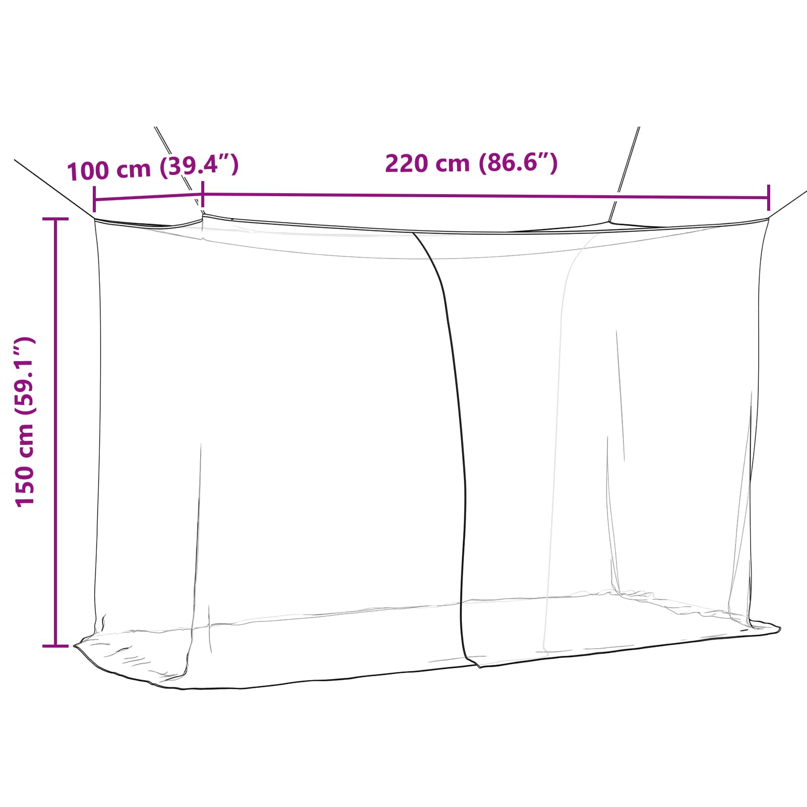 Rete per zanzare per letto 156 mesh Nero 220 x 100 x 150 cm