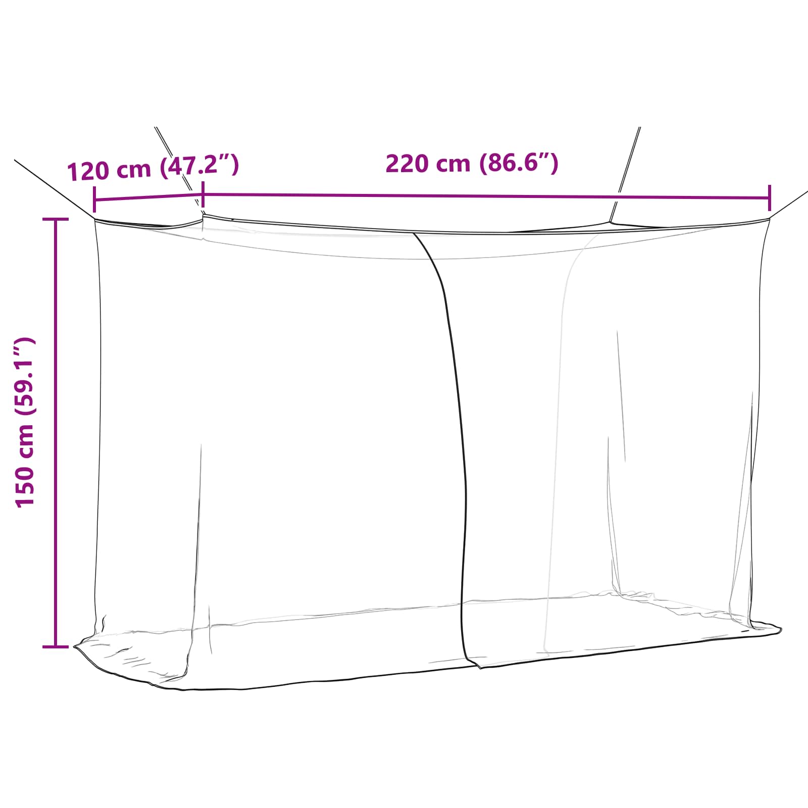 Rete per zanzare per letto 156 mesh Nero 220 x 120 x 150 cm