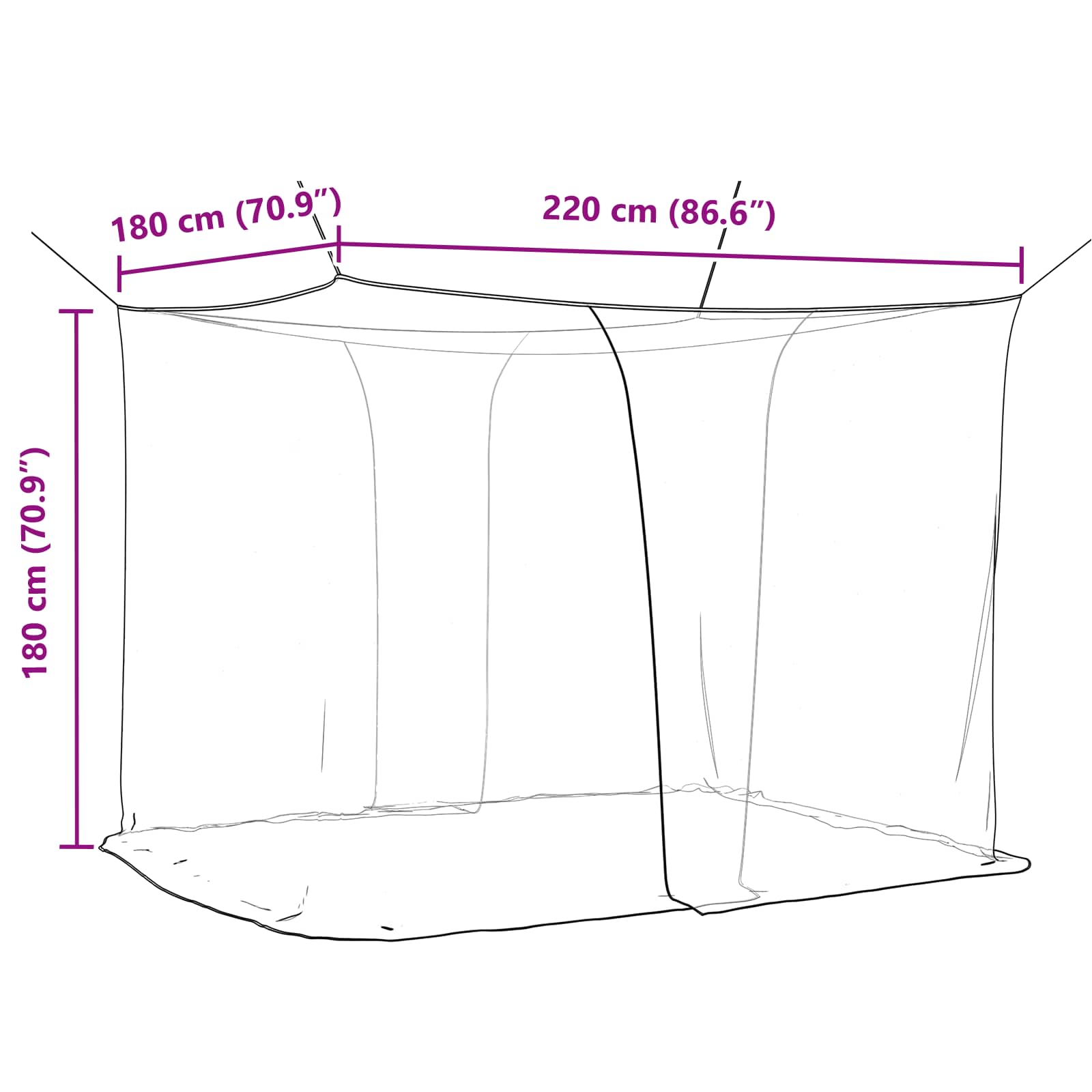 Rete per zanzare per letto 156 mesh Nero 220 x 180 x 180 cm