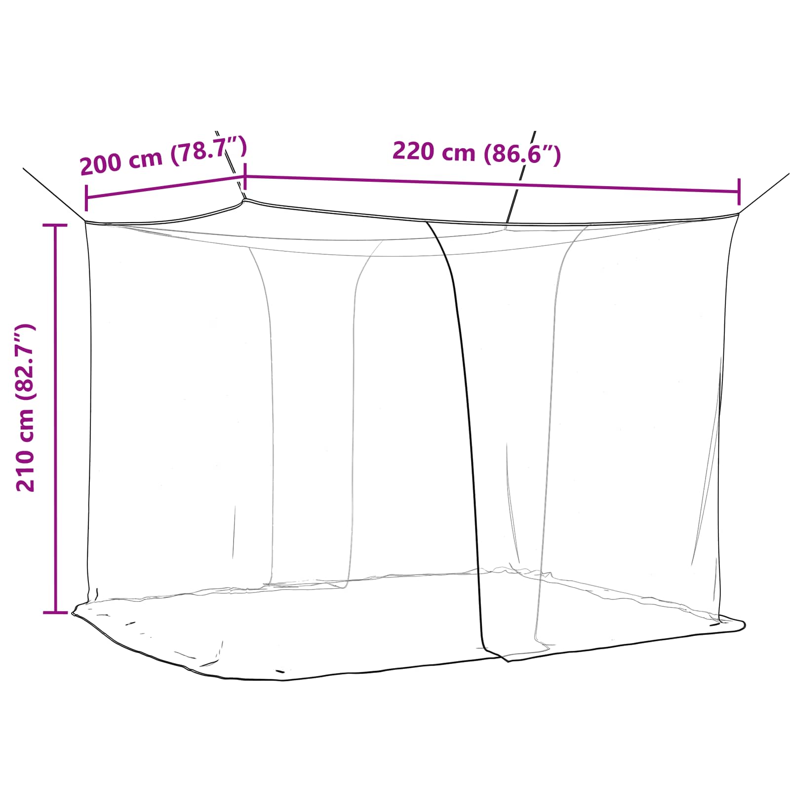 Rete per zanzare per letto 156 mesh Nero 220 x 200 x 210 cm