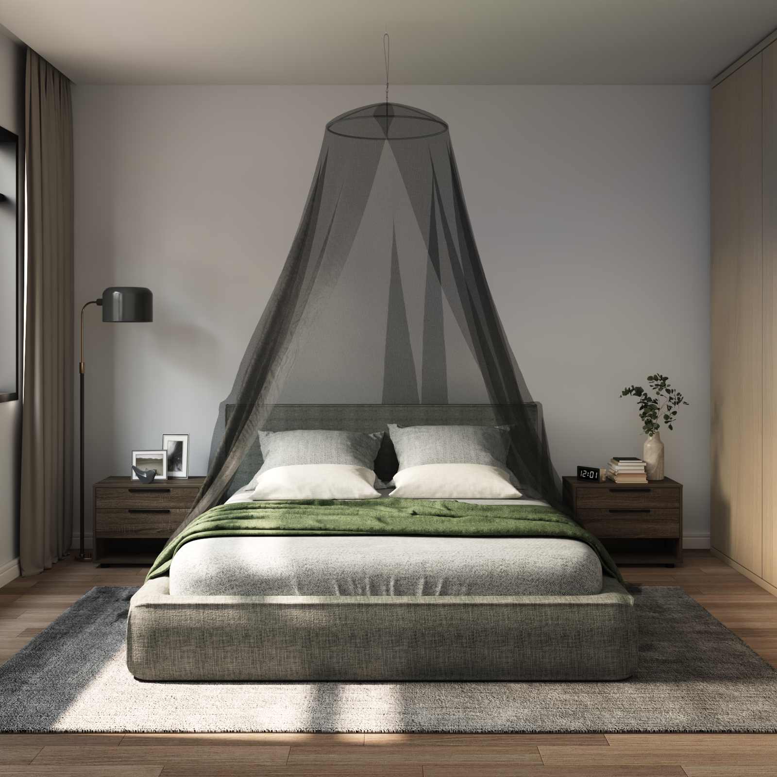 Rete per zanzare per letto 3 pz 156 mesh Nero ⌀56 x 220 cm