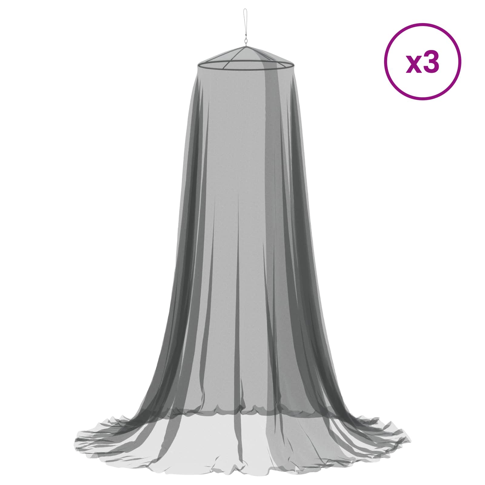 Rete per zanzare per letto 3 pz 156 mesh Nero ⌀56 x 220 cm