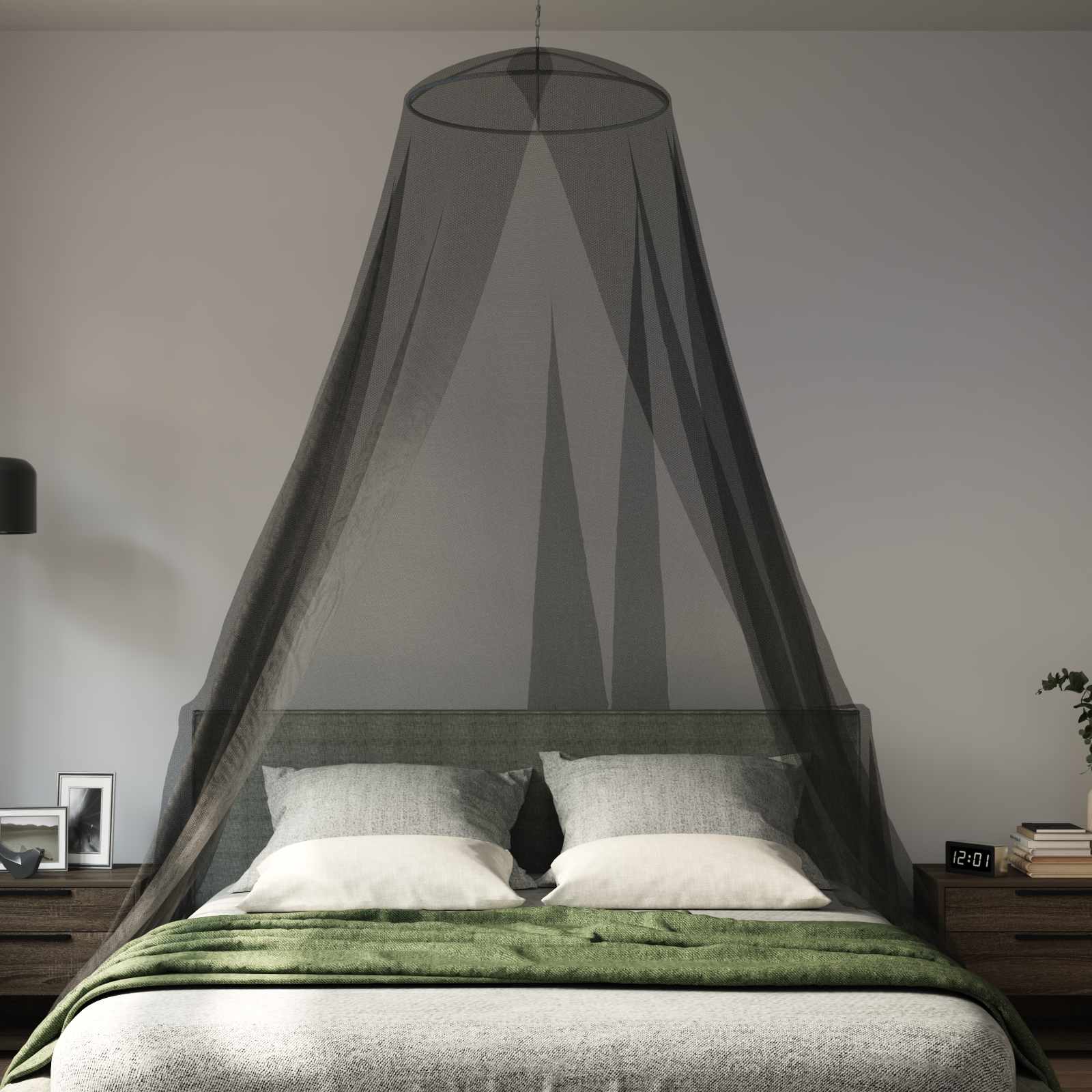 Rete per zanzare per letto 3 pz 156 mesh Nero ⌀56 x 220 cm